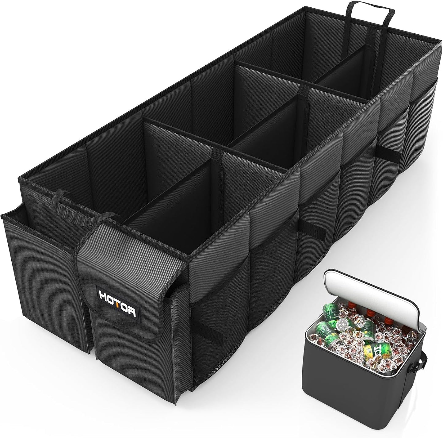 HOTOR Trunk Organizer, Sturdy Foldable with Cooler for Car & SUV, 3 Compartments, Blue, 30.90”×12.60”×10.63”