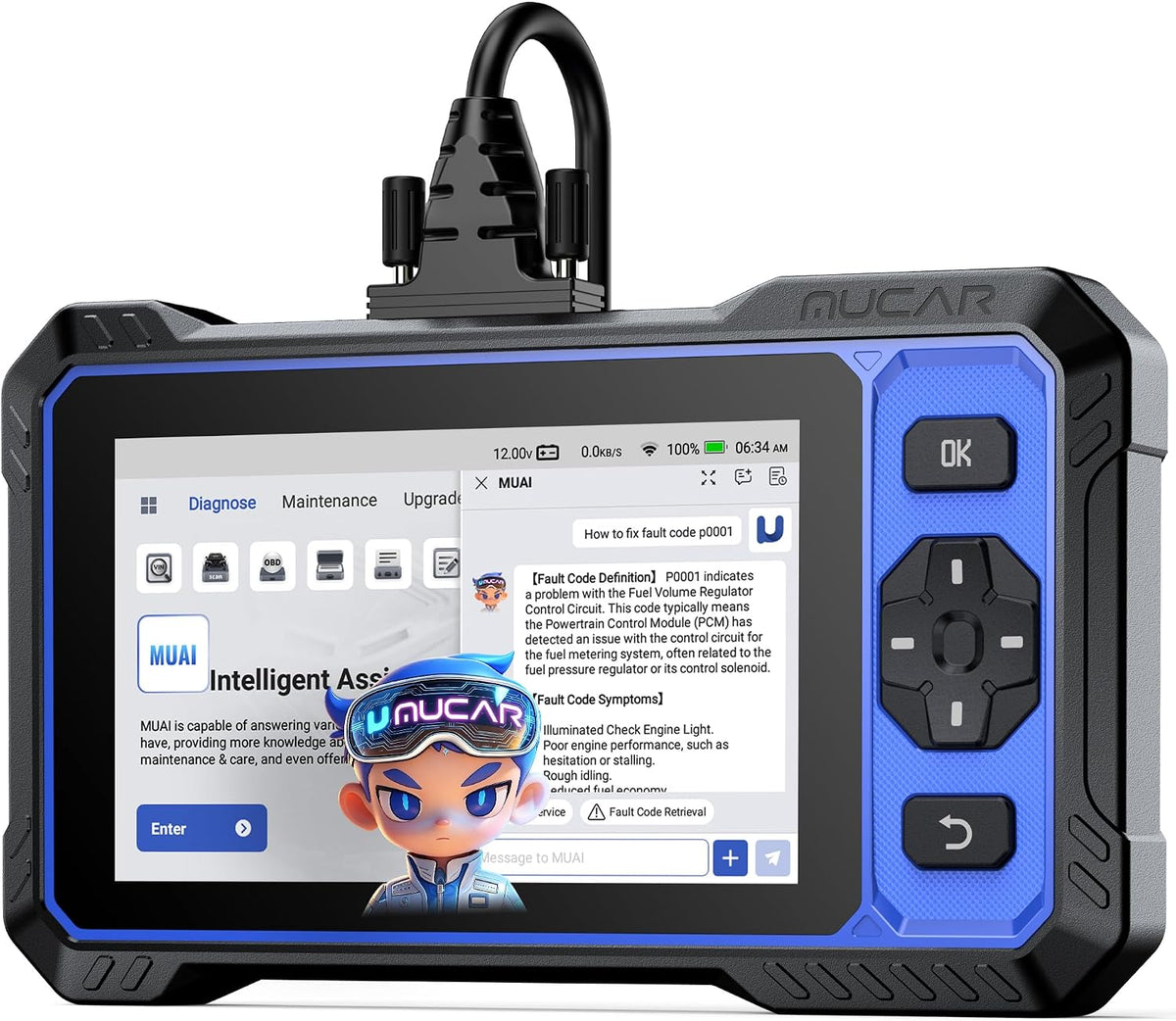 MUCAR 632 AI Bidirectional Scan Tool, 15 Reset Services ABS/ADBLUE/SRS/BMS/EPB/ETS/INJEC/Oil/SAS/TPMS OBD2 Diagnostic Scanner for 4 System, Active Test, AutoAuth, CANFD, AutoVIN, Lifetime Free Update