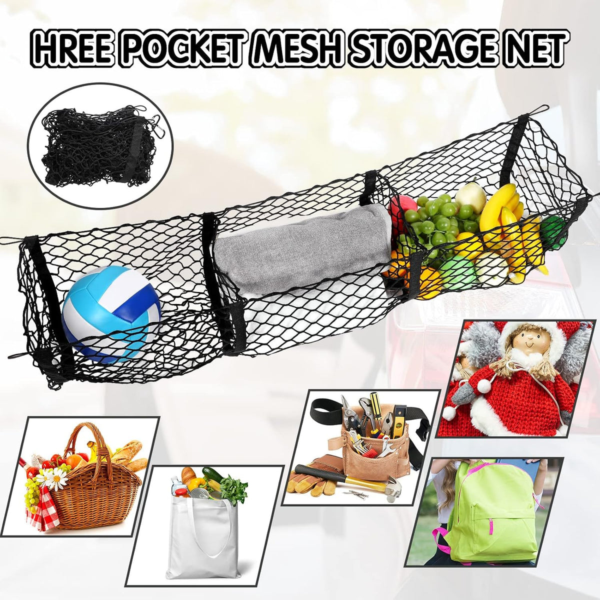 Tallew 2 Pcs Car Rear Cargo Net Adjustable, 43.3 x 15.7 Inches