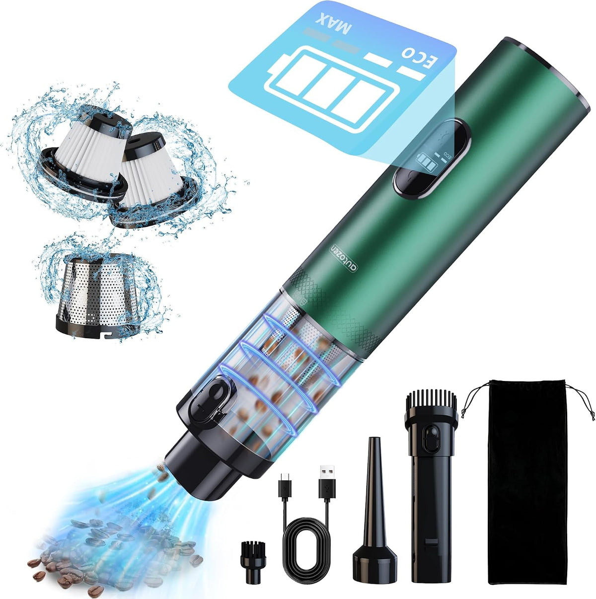 2026 Upgraded Handheld Vacuum Cordless 17000Pa Powerful Suction, Portable 4-in-1 Car Vacuum with LED Display&Light, 2H Fast Charge, Multi-Nozzles for Car Interior Home Cleaning