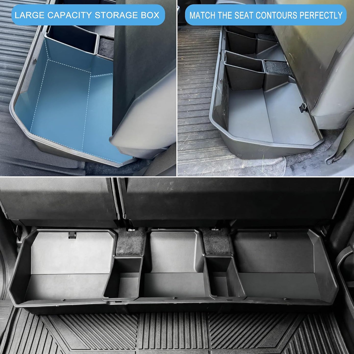 Rear Under Seat Concealed Storage Compartment Compatible with Tesla Cybertruck Accessories, Second Row Underseat Large Capacity Organizer [Interior Accessories], Black