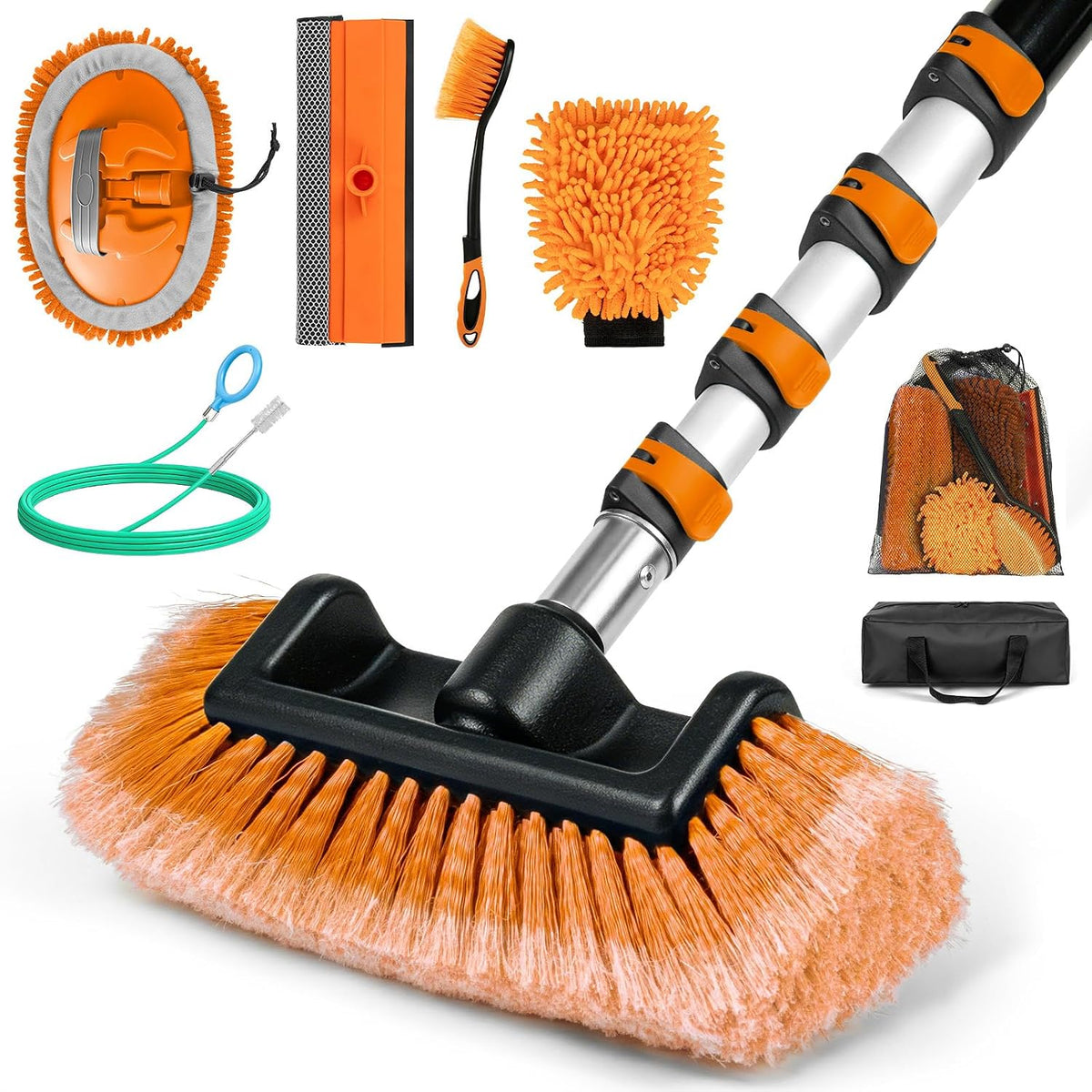 18FT Reach Car Wash Brush with Long Handle, 9-pcs Car Cleaning Kit