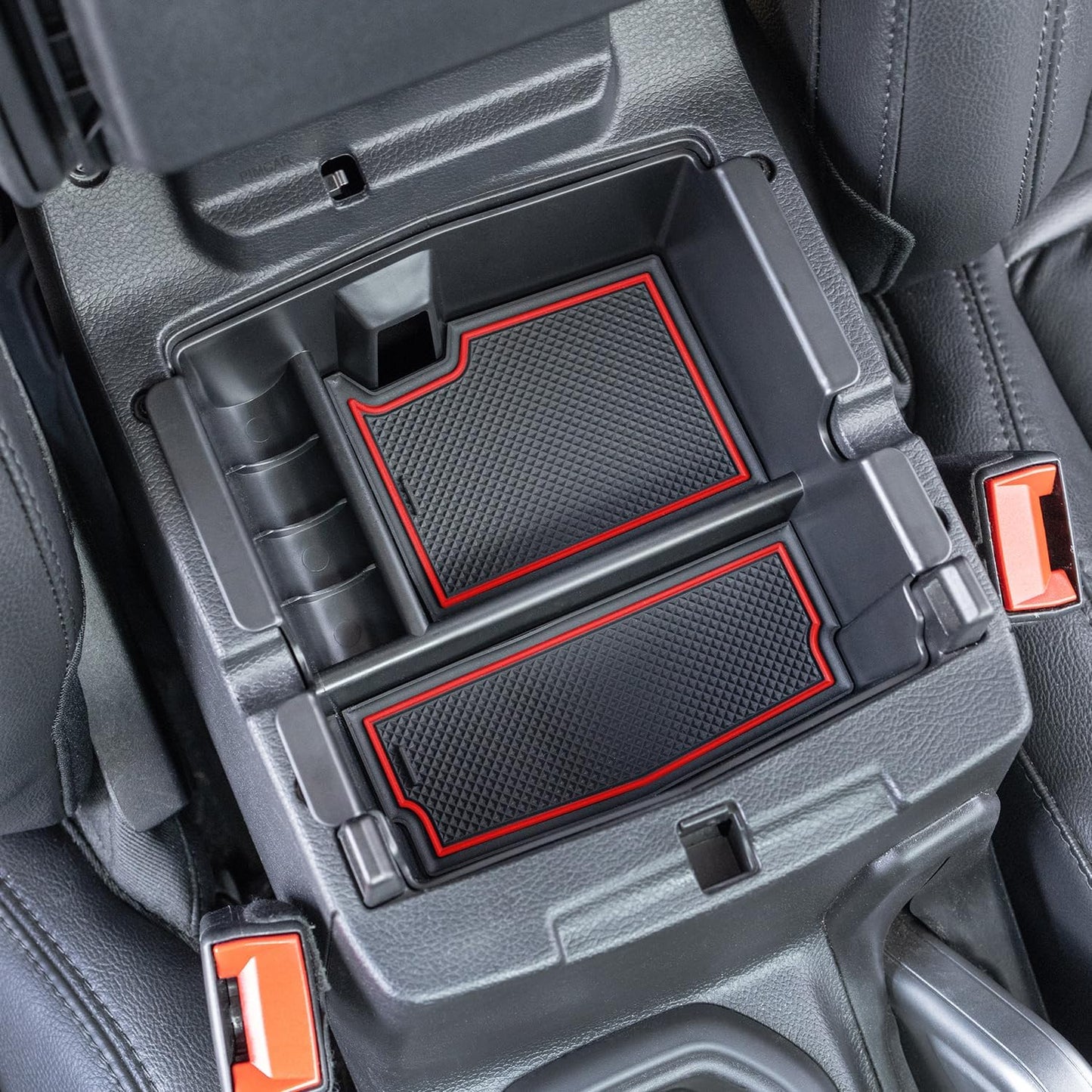 PIMCAR Center Console Organizer for Jeep Wrangler JL/JLU (2018-2026) & Gladiator JT (2020-2026) | Armrest Storage Tray | Interior Accessories (Not for JK/JKU) | Blue Liner Trim