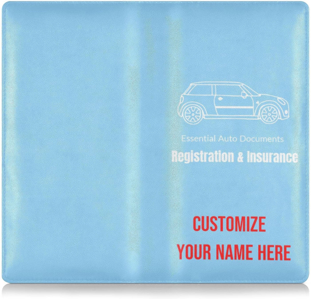 Custom Car Registration and Insurance Card Holder Personalized Leather Glove Box Organize Men Women Wallet Accessories Case for Cards, Essential Document Driver License Light Blue