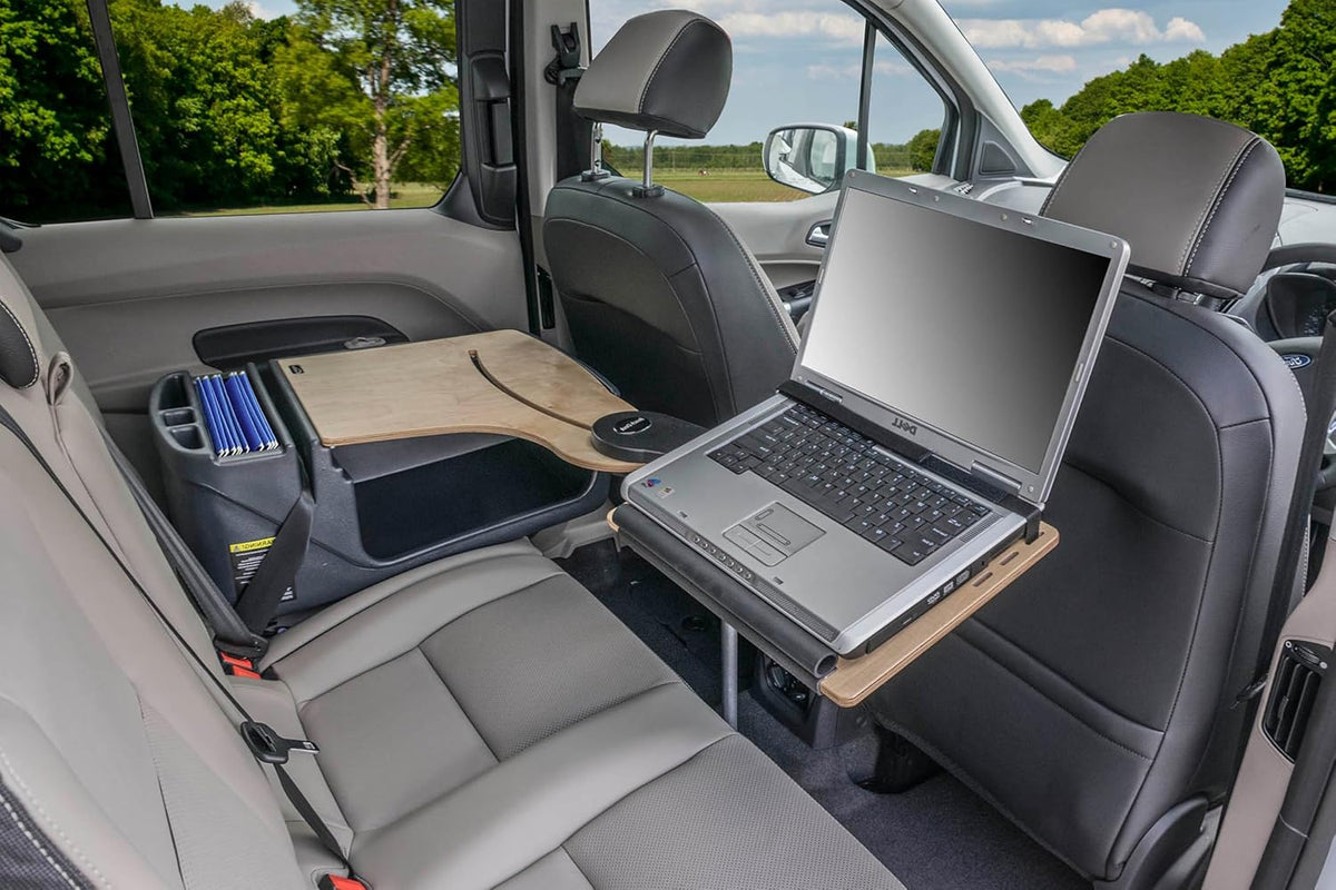 AutoExec Reach Desk Back Seat Left Side Car Desk for Your Vehicle Workstation and Mobile Office, Birch, with Phone Vent Clip