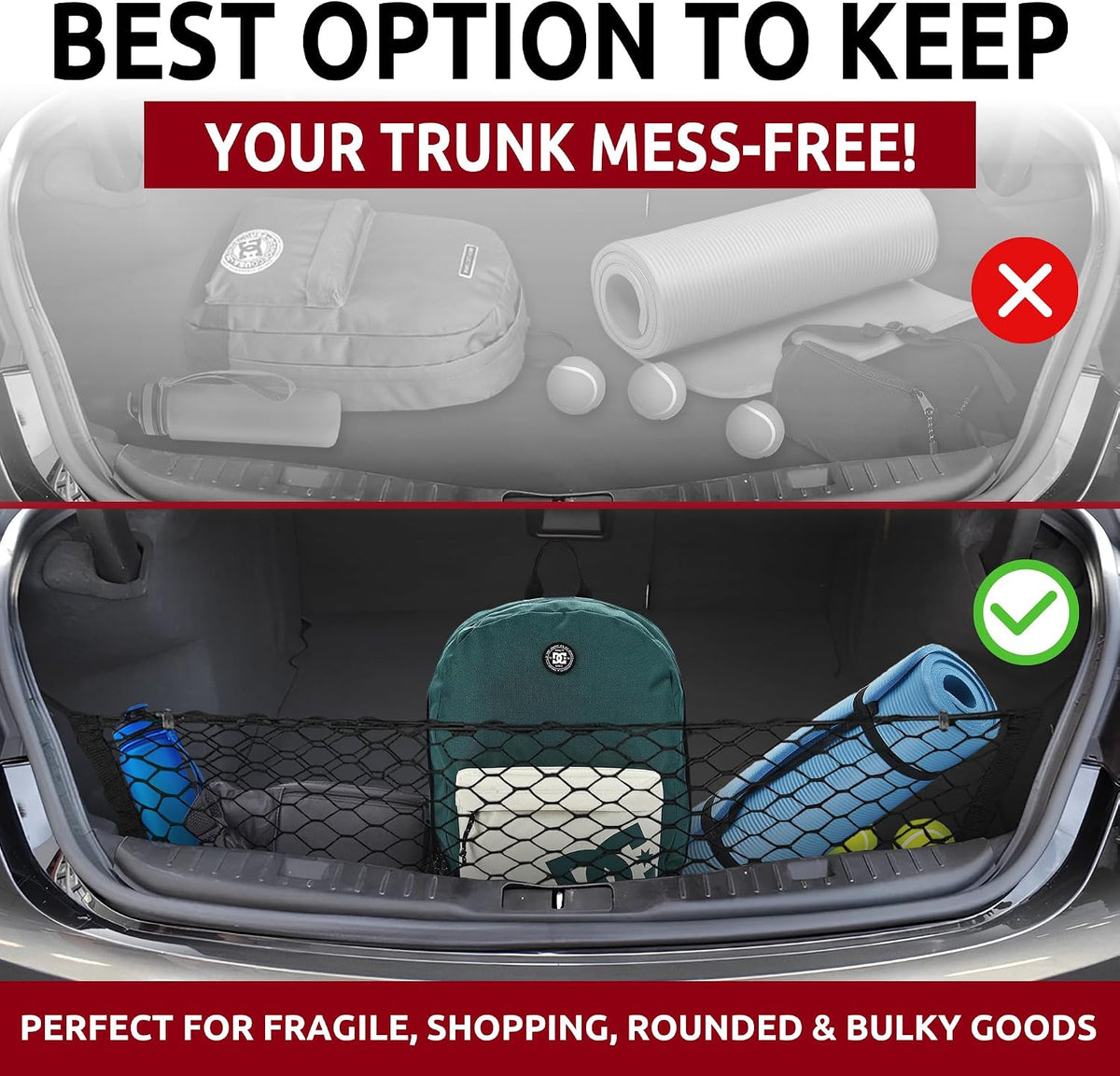 Envelope Style Trunk Mesh Cargo Net compatible with LINCOLN MKZ 2013 - 2020 - Car Accessories - Premium Trunk Organizers and Storage - Cargo Net for SUV - Vehicle Carrier Organizer for LINCOLN MKZ
