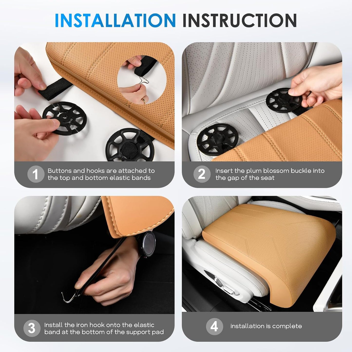 FLORICH Car Seat Extender Leg Extender Support Cushion for Driver Seats Office Chair, Leather Carseat Leg Support for Long Drivers Universal Car Seat Cushion Legs Rest Pads-Beige Brown