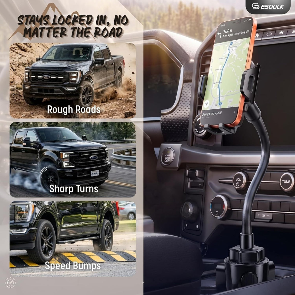 Cup Holder Phone Mount 15 Inch Adjustable Gooseneck Arm for Car