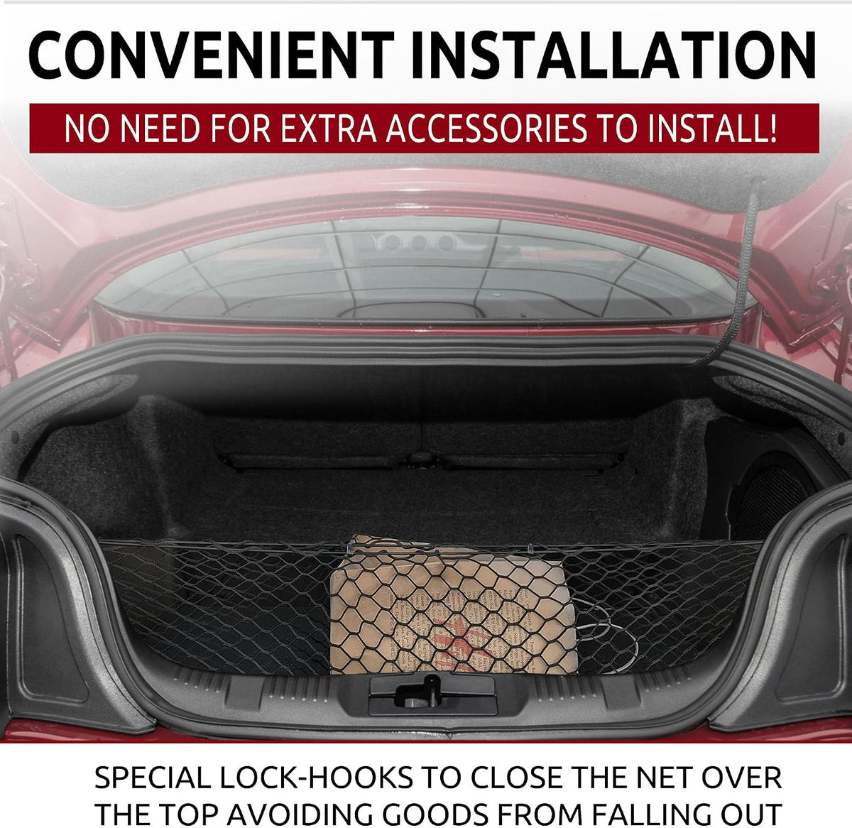 Envelope Style Automotive Elastic Trunk Cargo Net for Ford Mustang 2015-2026 - Premium Trunk Organizer and Storage - Luggage Net for Coupe - Car Organizer for Ford Mustang 2015-2026
