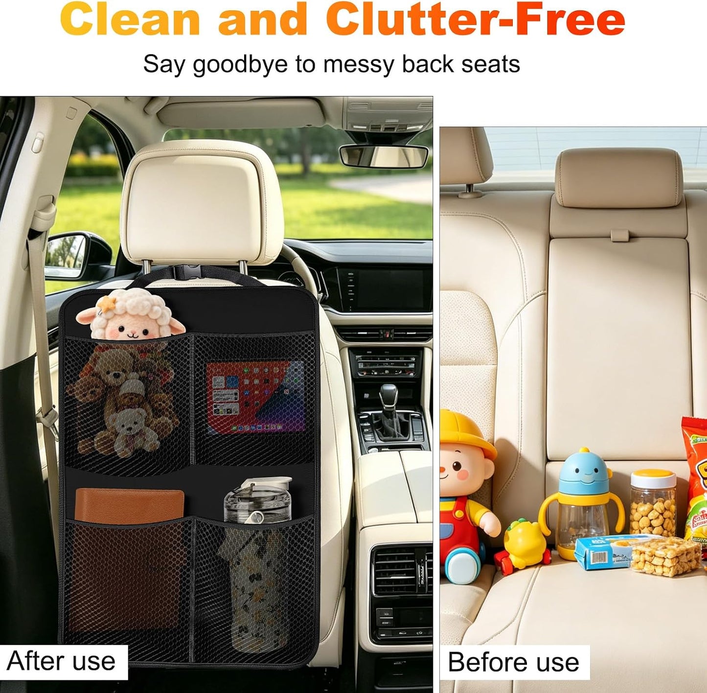 2 Pack Back Seat Cover For Kids + 4 Pocket Storage Organizer,Car Kick Mats Backseat Protector, Car Seat Back Protectors Backseat Organizer For Vehicles