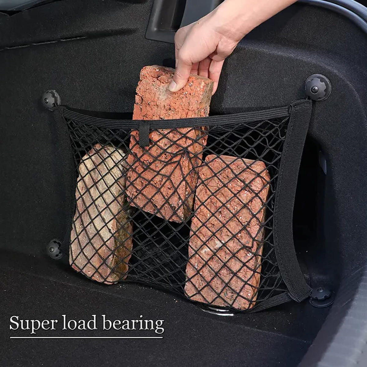 2 Pack Universal Mesh Cargo Net，BetterJonny Stretchable Elastic Automotive Cargo Nets with 8 Pieces Mounting Screws and Hooks for Car Trunk Storage Mesh Pocket Net(24 x 9.8 Inches)