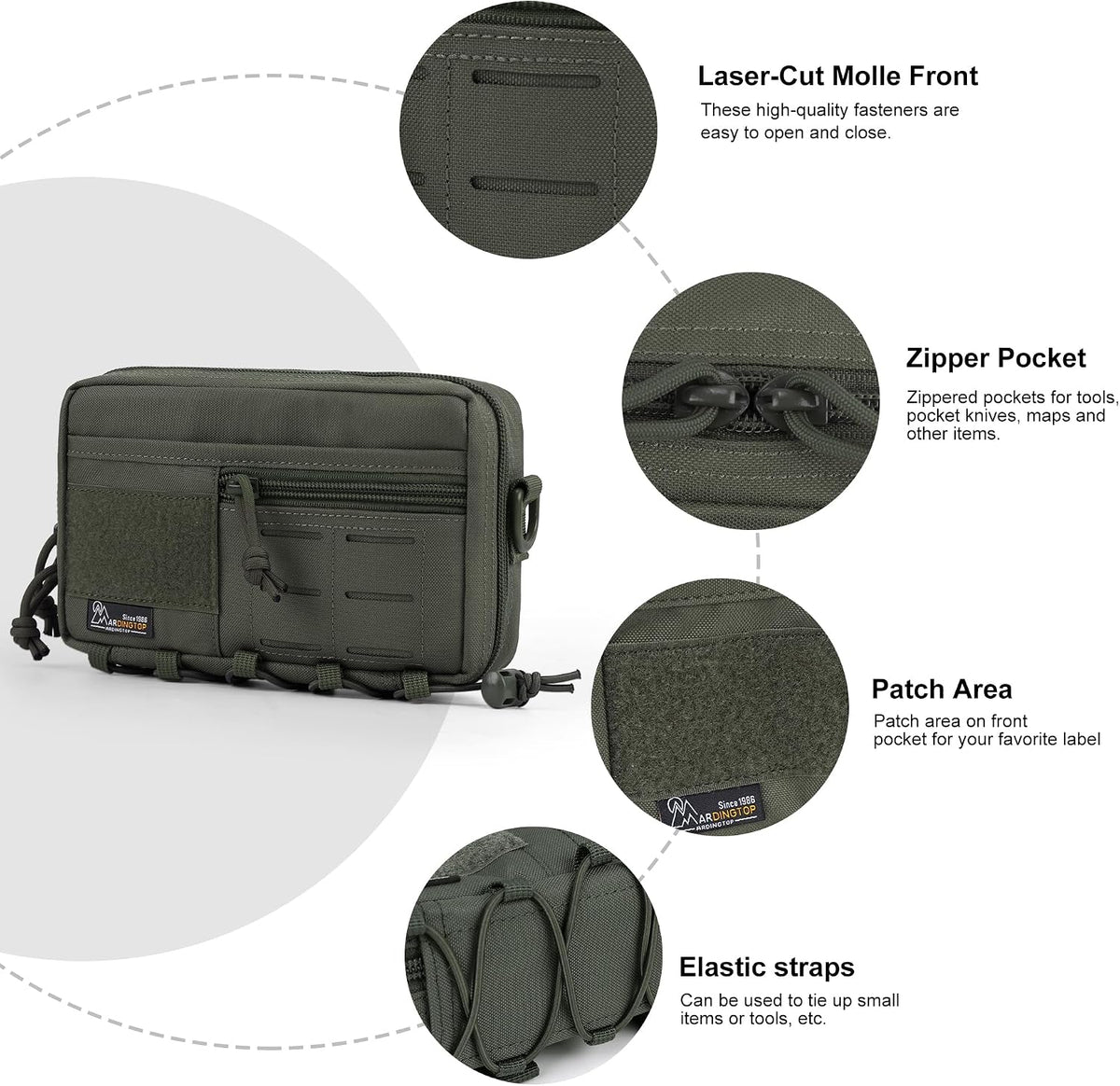Mardingtop 600D/Cordura Tactical Molle Utility Pouch, Small Military Admin EDC Tool Organizer Bag