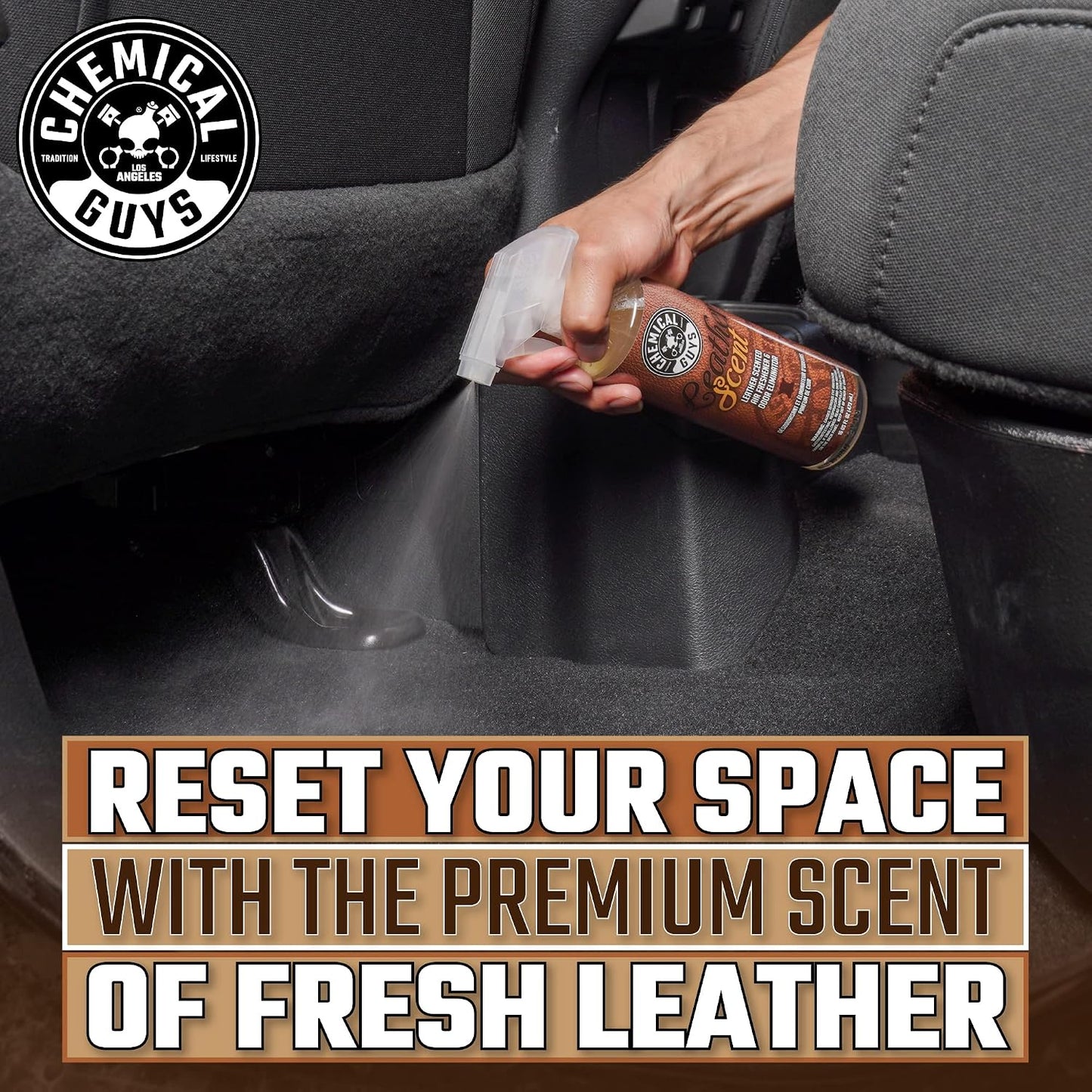 Chemical Guys, Leather Scent Air Freshener & Odor Neutralizer Spray, 16 oz | Rich leather scent refreshes interiors while neutralizing odors, adjustable spray for cars, trucks and SUVs