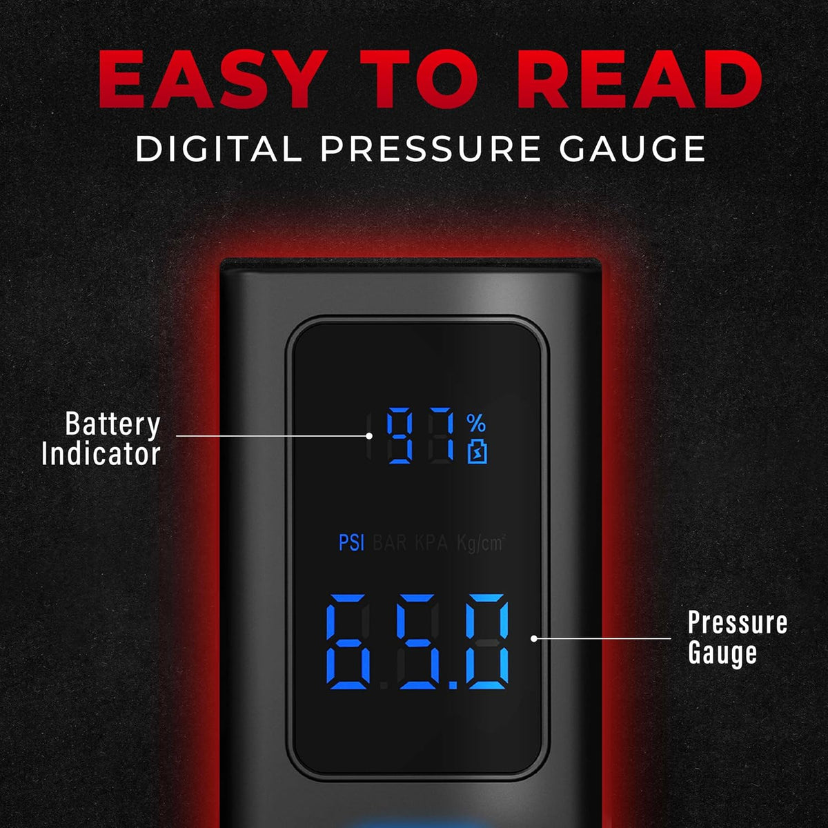 POCKET AIR Tire Inflator Portable Air Compressor by BULLSEYE for Tires, Balls, Bike with Persta Valve, Auto Shut Off, Inflates in 2 Min, Cordless Rechargeable 4000MAH,100 PSI, SoS Light