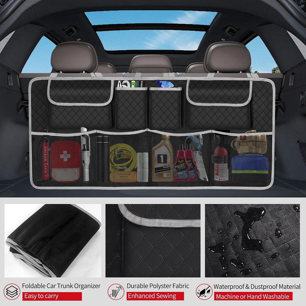 Car Trunk Organizer and Storage, Large Capacity Backseat Hanging Storage Accessories, Backseat Car Organizer for SUV/MPV/Truck (Gray)