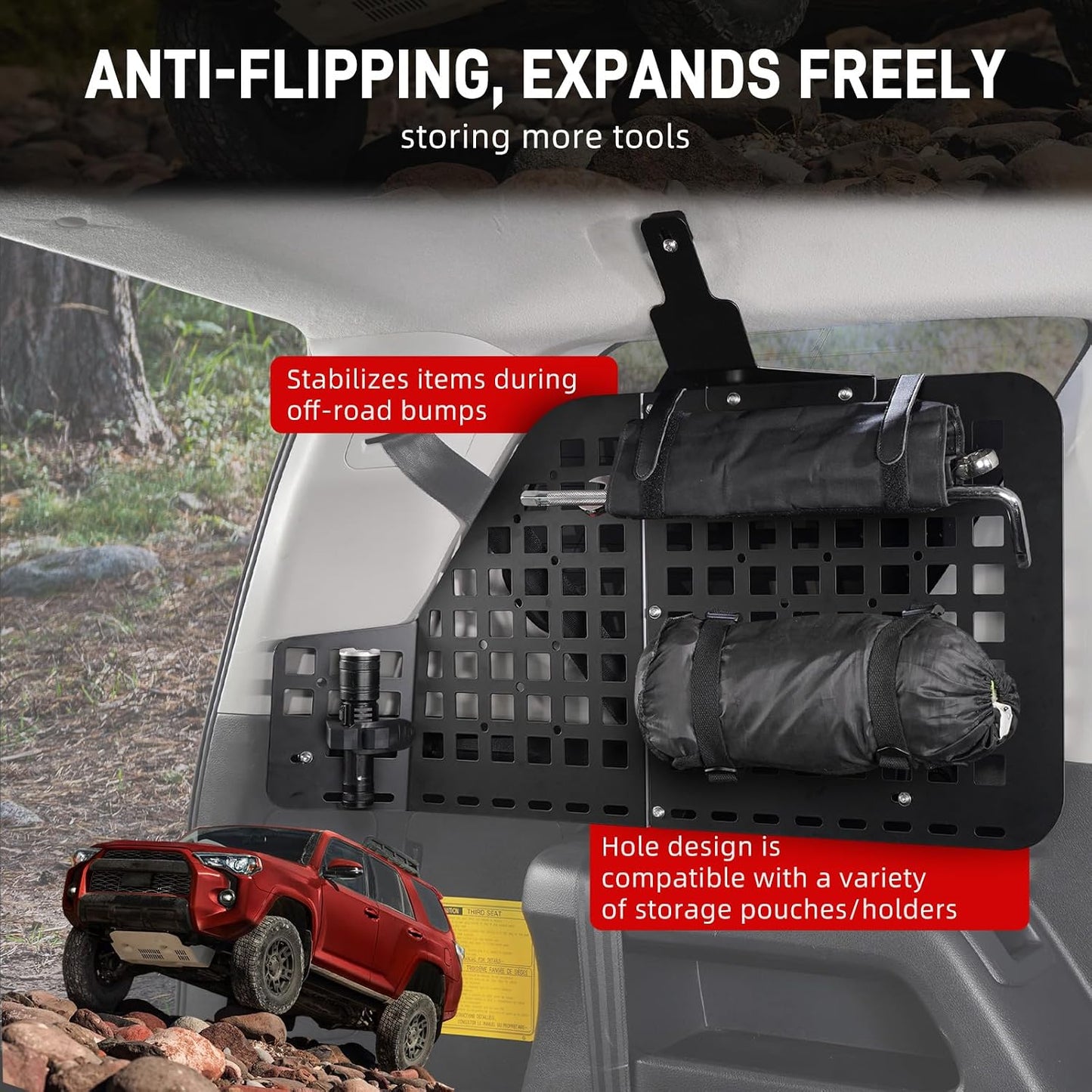 Bevinsee Rear Window Modular Panel Steel, Modular Storage Panel System, Compatible with Toyota 4Runner 2010-2024, Replaced 64740-35120-C0, 5th Gen 4Runner Accessories