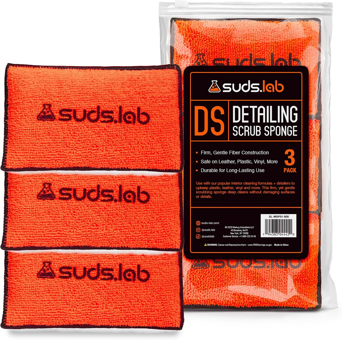 Suds Lab DS Microfiber Detailing Scrub Pad 3 Pack - Car Interior Cleaning & Detailing Microfiber Scrub Pads - Set of 3 - Safe On Leather, Vinyl, Plastic, Etc.