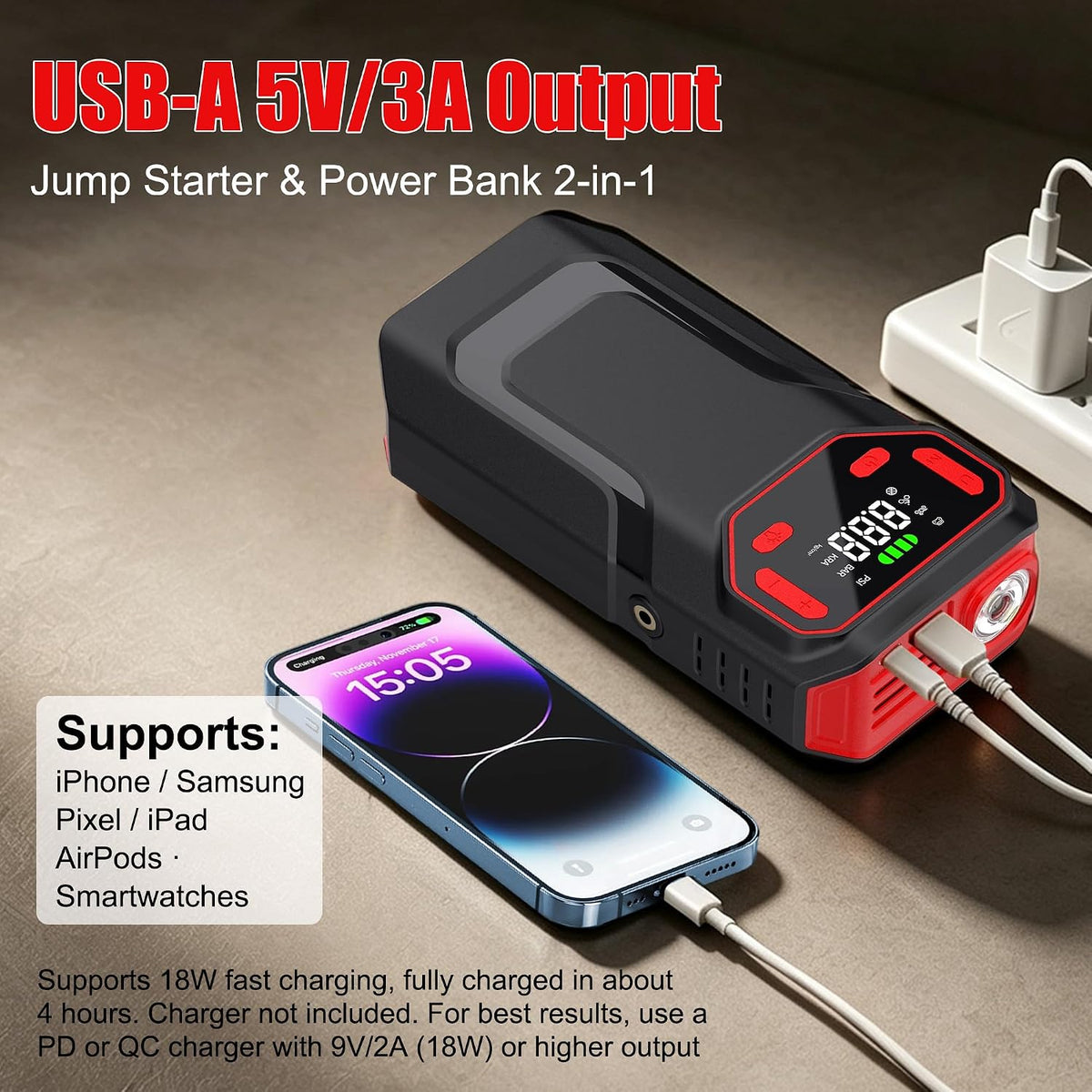 Car Jump Starter 2000A with Air Compressor