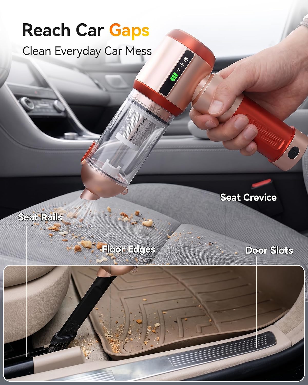 Cordless Handheld Car Vacuum Cleaner 22000PA with Removable Battery