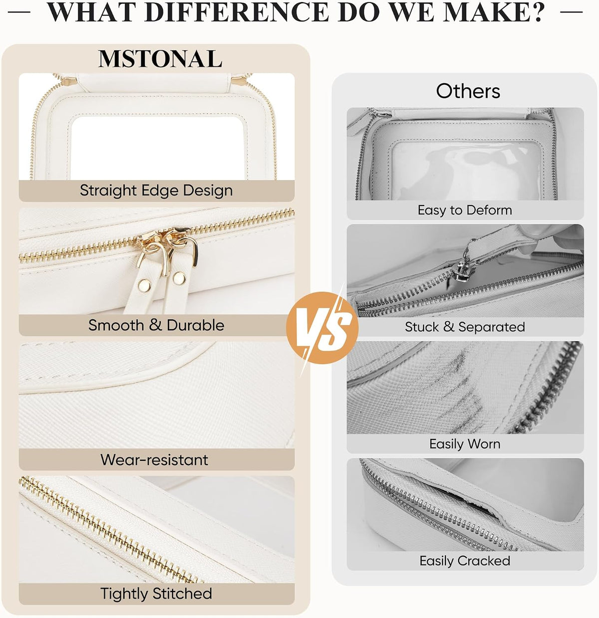Clear Makeup Bag, Cosmetic Make Up Pouch with Zipper,Medium Ivory