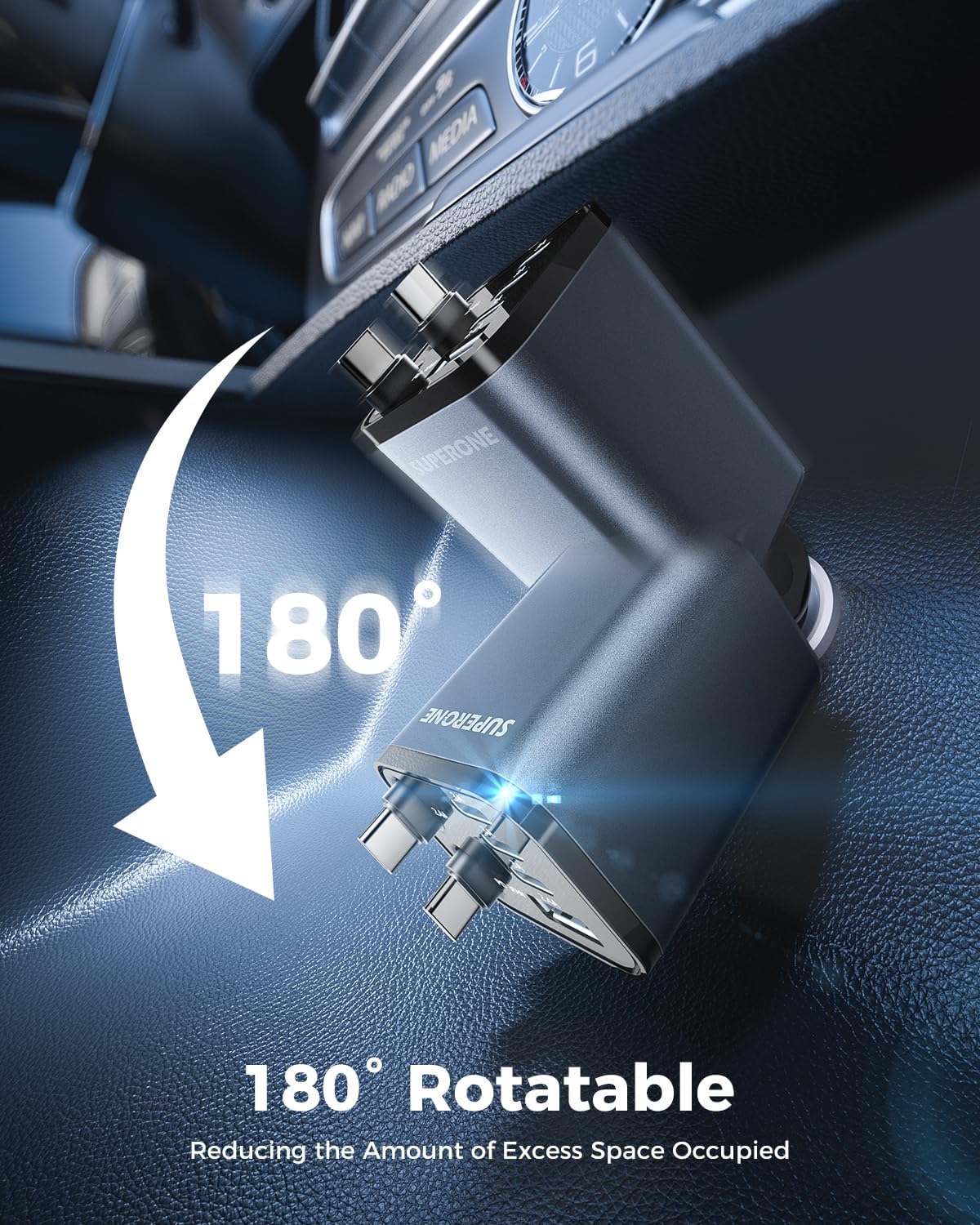SUPERONE Retractable Car Charger, 6-Port [Ultra-Compact] Car Charger USB C