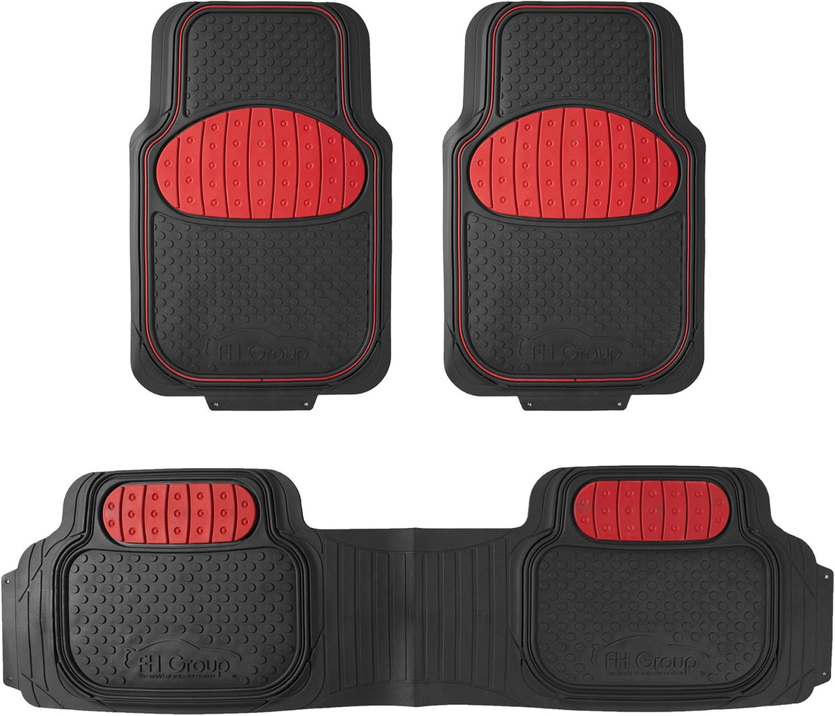 FH Group Car Floor Mats - Heavy-Duty Rubber Floor Mats for Cars, Universal Fit Full Set, Trimmable Automotive Floor Mats, Climaproof Floor Mats for Most Sedan, SUV, Truck Floor Mats Red