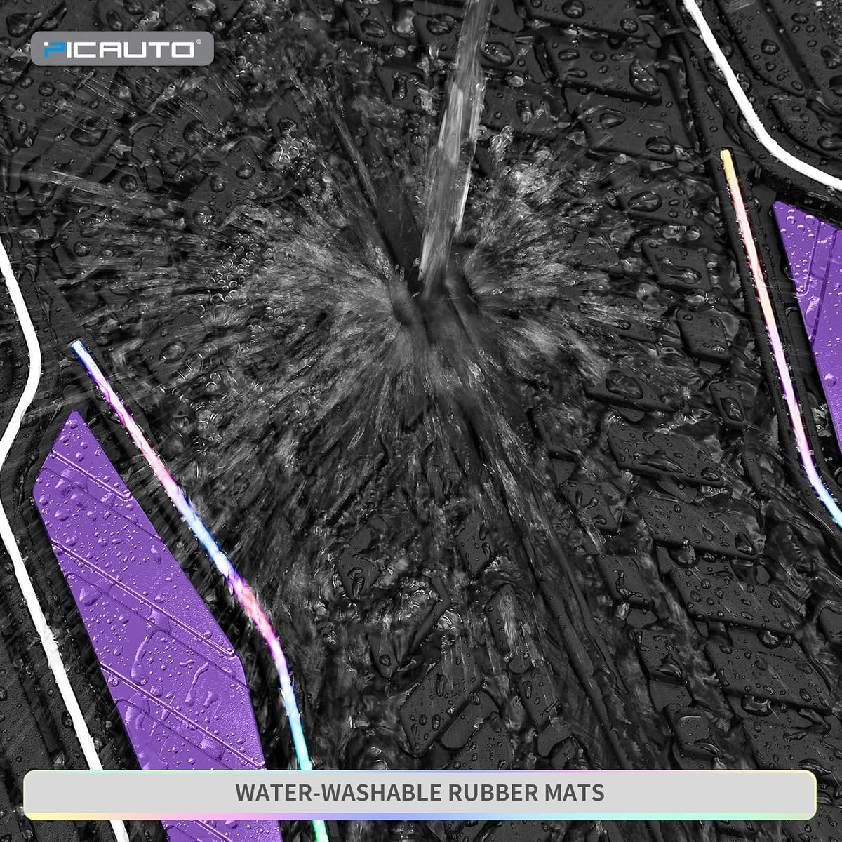 PIC AUTO Car Floor Mats, Purple Aluminum-Molded with Full-Circle Iridescent Inlay Strip Car Mats, Universal-Fit Rubber Mats for Cars, Trucks & SUVs, All-Weather, Non-Slip, Easy-to-Clean Interior Mats