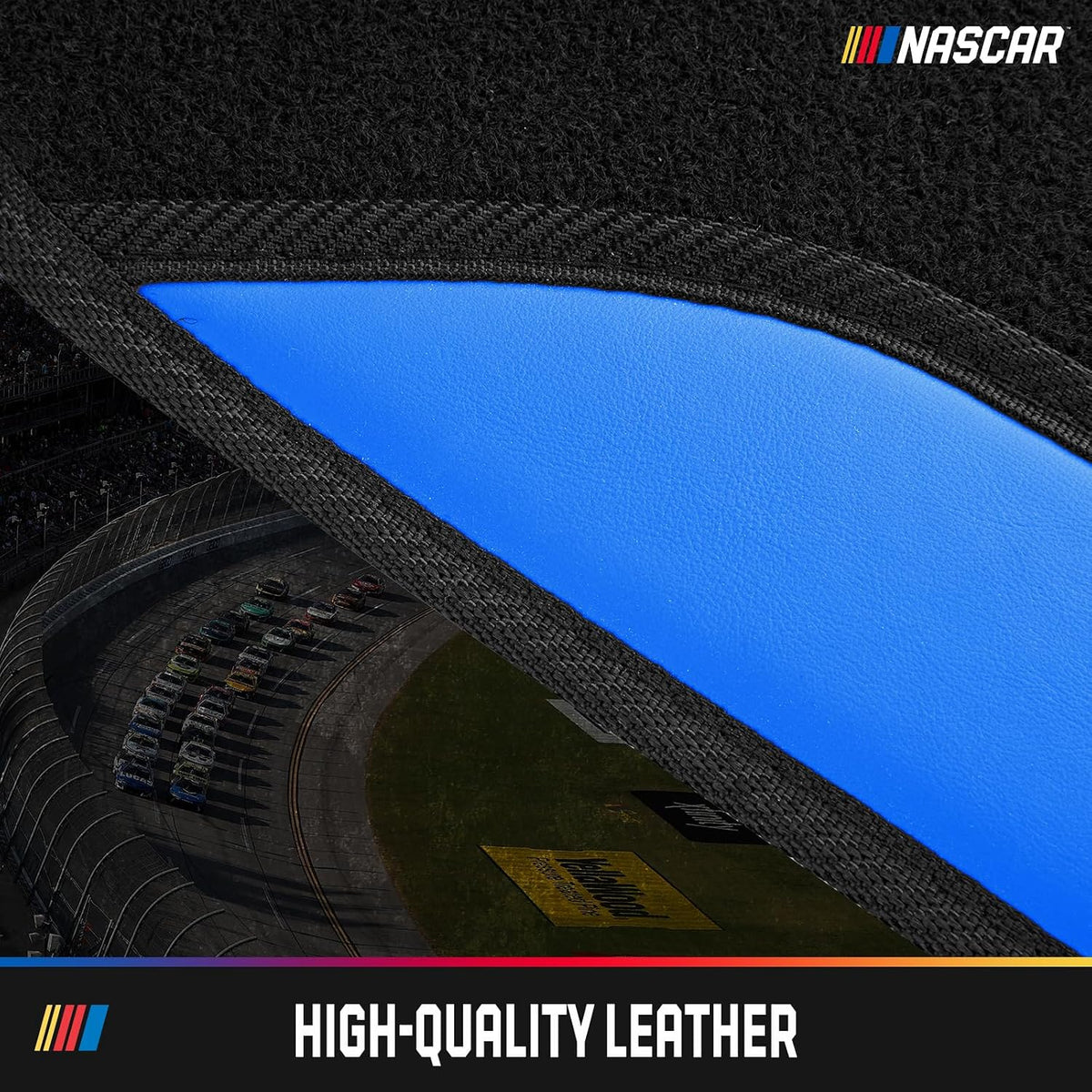 NASCAR Car Floor Mats, Carpet & Blue Leather Design Car Mats, Universal-Fit All-Weather Car Floor Mats with Built-in Heel Pad & Anti-Slip Backing, Durable Odorless Automotive Interior Accessories