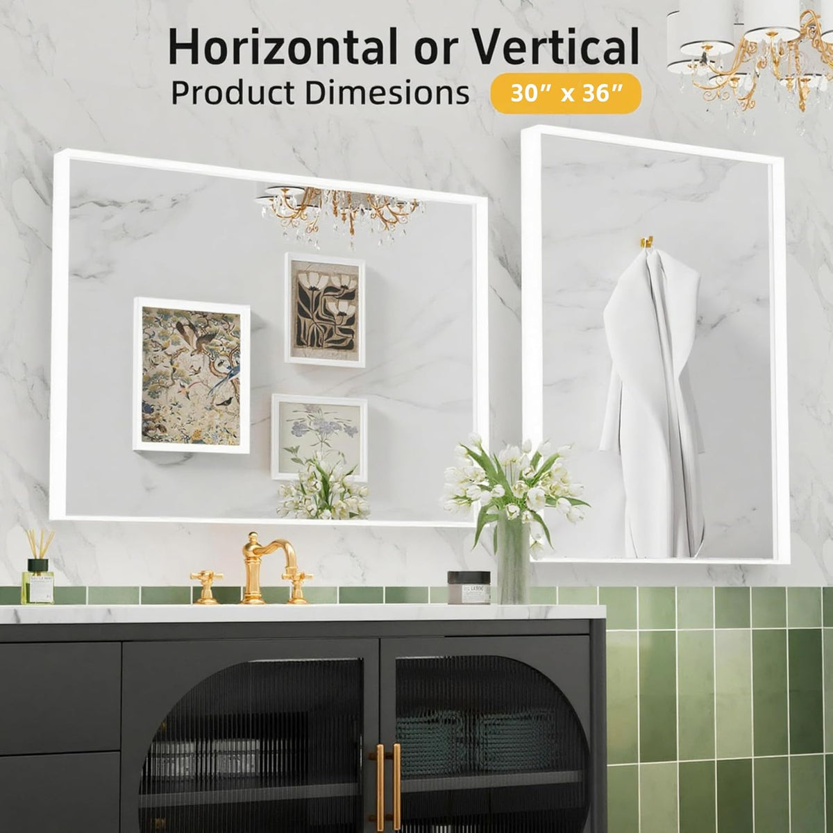 36x30 Inch Mirrors for Over Sink, White Framed Mirror for Bathroom