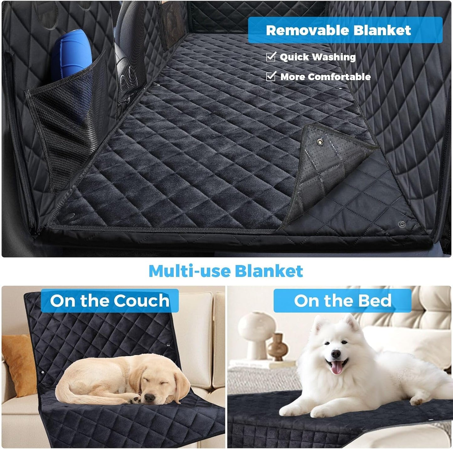 URPOWER 2026 Upgraded Back Seat Extender for Dogs - Large Hard Bottom Dog Car Seat Cover Holds 550lbs, Waterproof Dog Hammock Pet Bed with High-Density Foam Non-Slip Backseat Protector