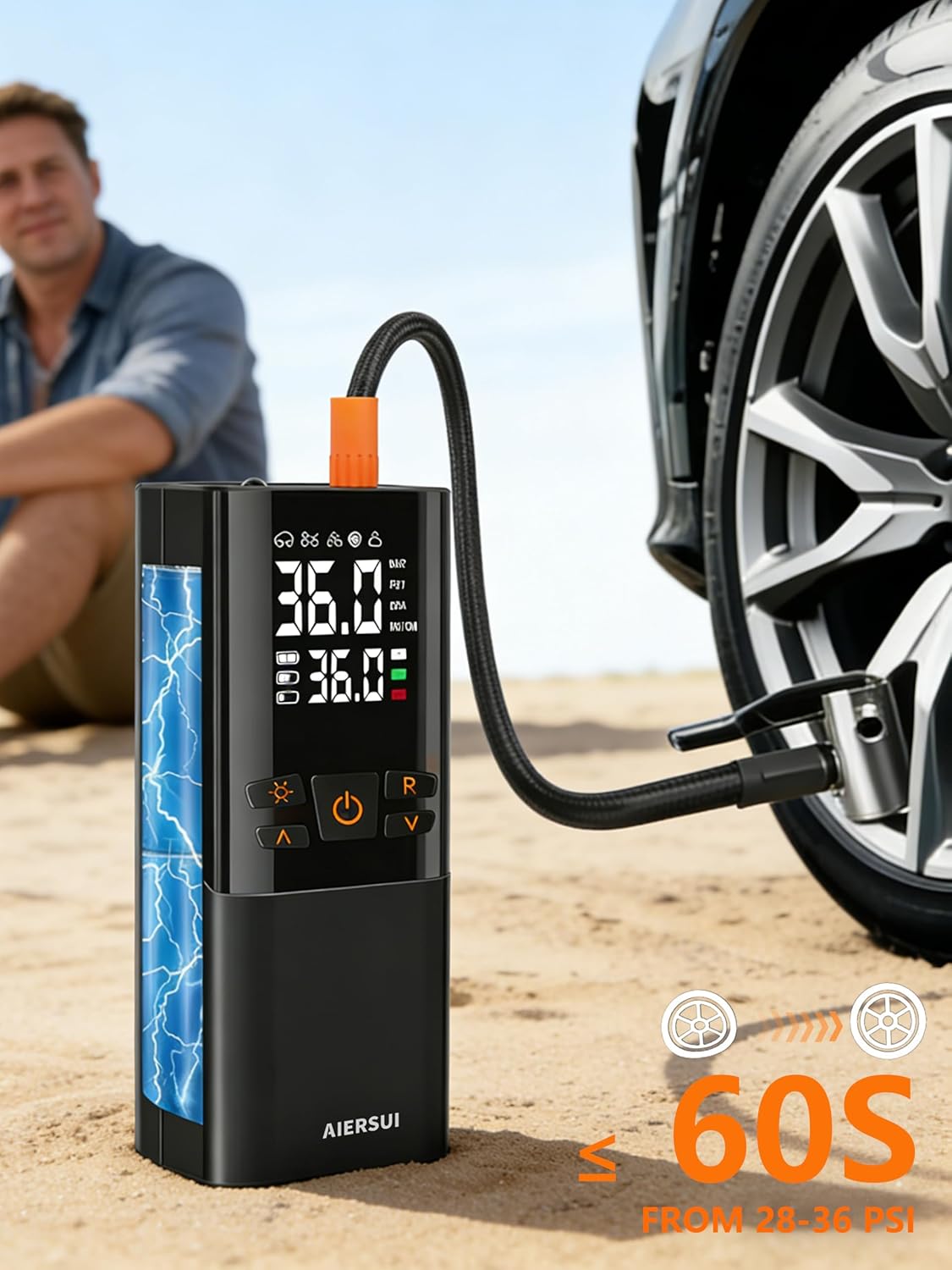Tire Inflator Portable Air Compressor, Cordless 5-in-1 Smart Pump for Sedan/Motorcycle/Bike, 150PSI Auto-Stop, 6000mAh Power Bank, Lightweight with Digital Display, AS805