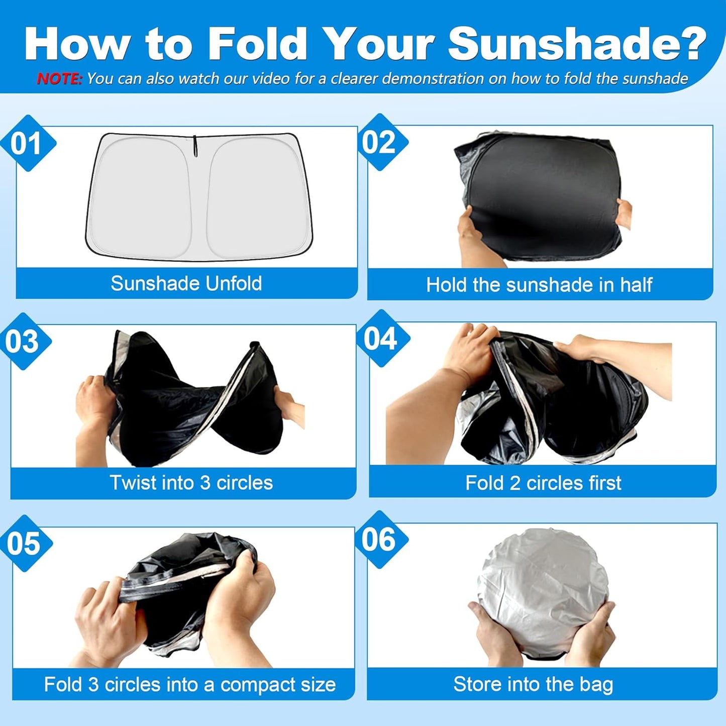 Front Windshield ＆ Side Window Sun Shade for 1992-2025 Fo-rd E-Series E-150 E-250 E-350 E-450 Van Motorhome, Foldable Window Sunshade Sun Visor Protector Blocks UV Rays Heat, Pack of 3