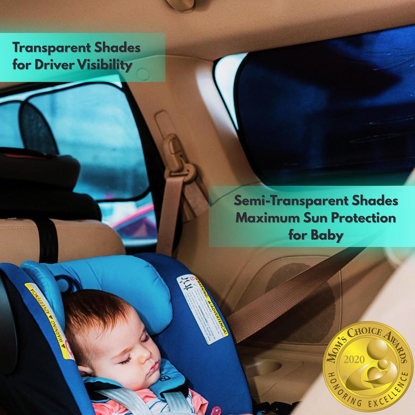 Car Window Shades - Certified 99.79% UVA & 99.95% UVB Sun Protection. Award Winning car Sun Shade for Side Windows. 4 Pack Semi Transparent 20" x 12" - Window Shade for car Baby by Kinder Fluff