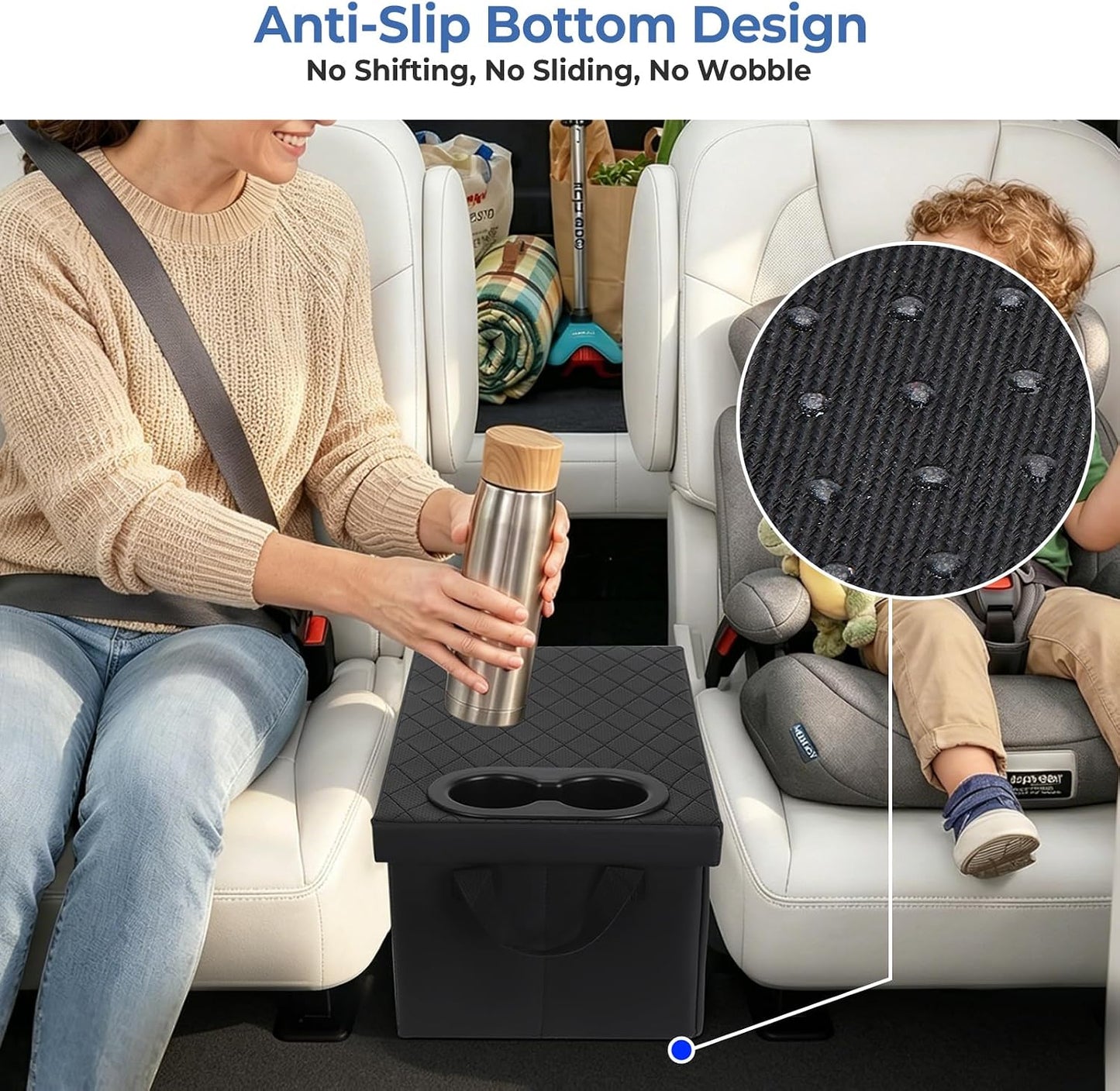 Car Seat Organizer For 2020-2025 Ford Explorer ST/XLT 6 Seater, Car Seat Aisle Storage Box with Cup Holders For 2017-2026 Chrysler Pacifia, Foldable Backseat Console Bin