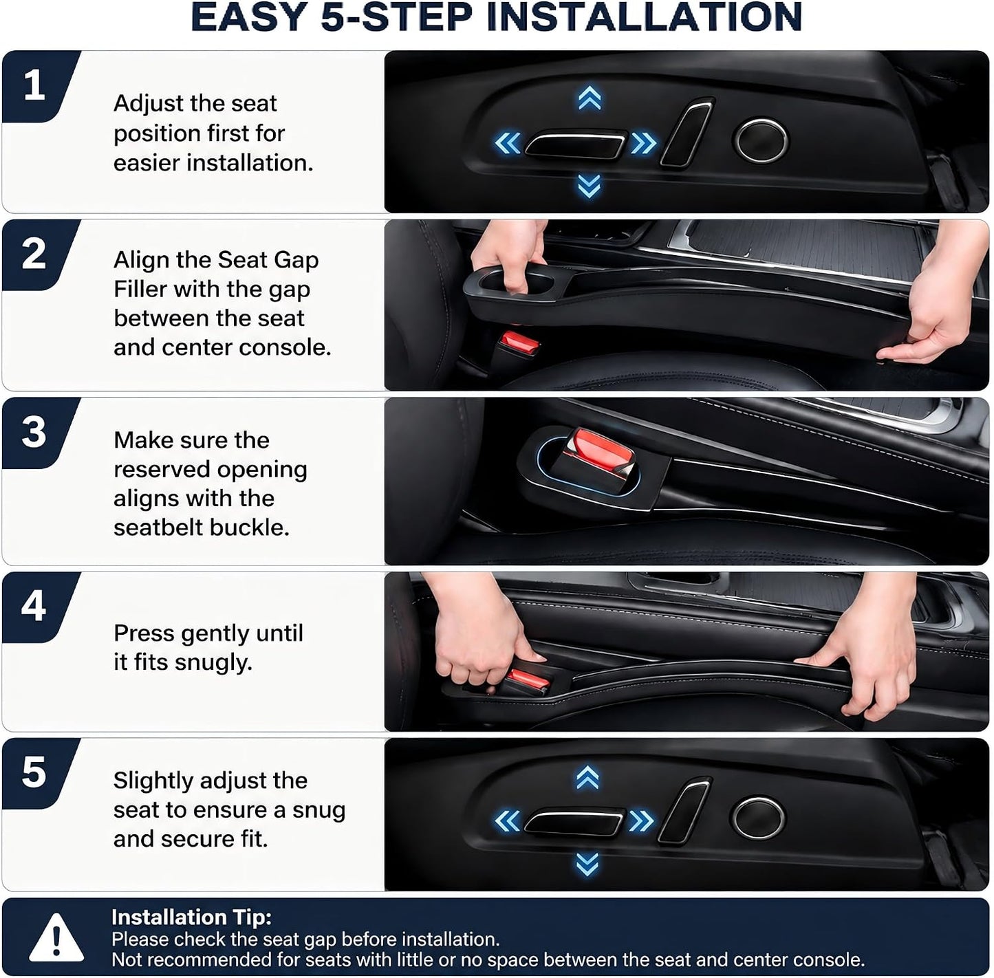 Seat Gap Filler for Tesla Model 3/Y 2020-2025 Standard Seats | Soft TPE material, seat gap storage organizer,tool-free installation, phone key card storage, driver passenger sides
