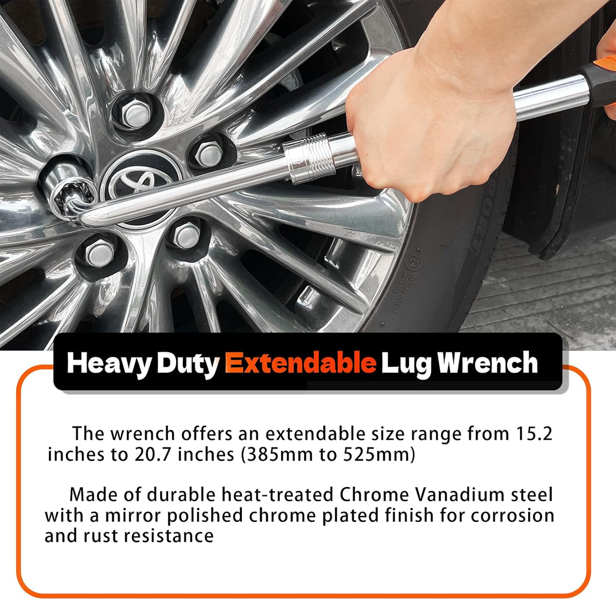 Extendable Lug Wrench with Flip Sockets, 4-in-1 Tire Tool Set