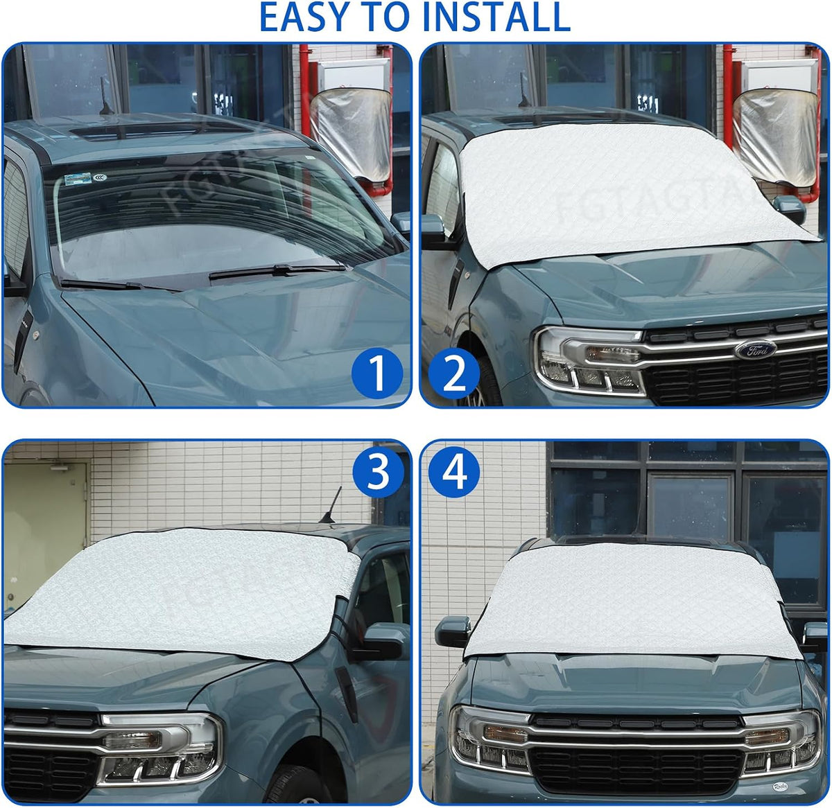 Windshield Snow Cover Fit for Ford Ranger Maverick 2022-2026, Front Windshield Cover for Ice and Snow, Auto Extra Thick Windshield Ice Cover Protects Windshield from Rain, Sun, Frost (Silver)