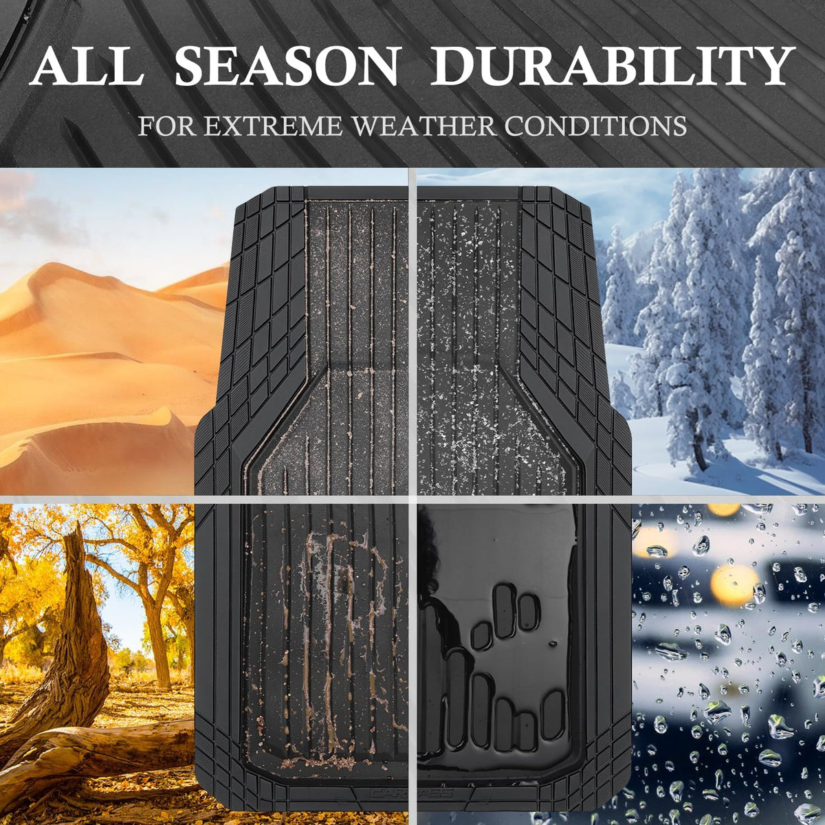 CAR PASS Heavy Duty Rubber Floor Mats for Car, Waterproof Liner Deep Dish Car Mats Full Sets, Universal Trim to Fit for SUV Truck Sedans Vans, All Weather Automotive Floor Mats 3pcs, Solid Black