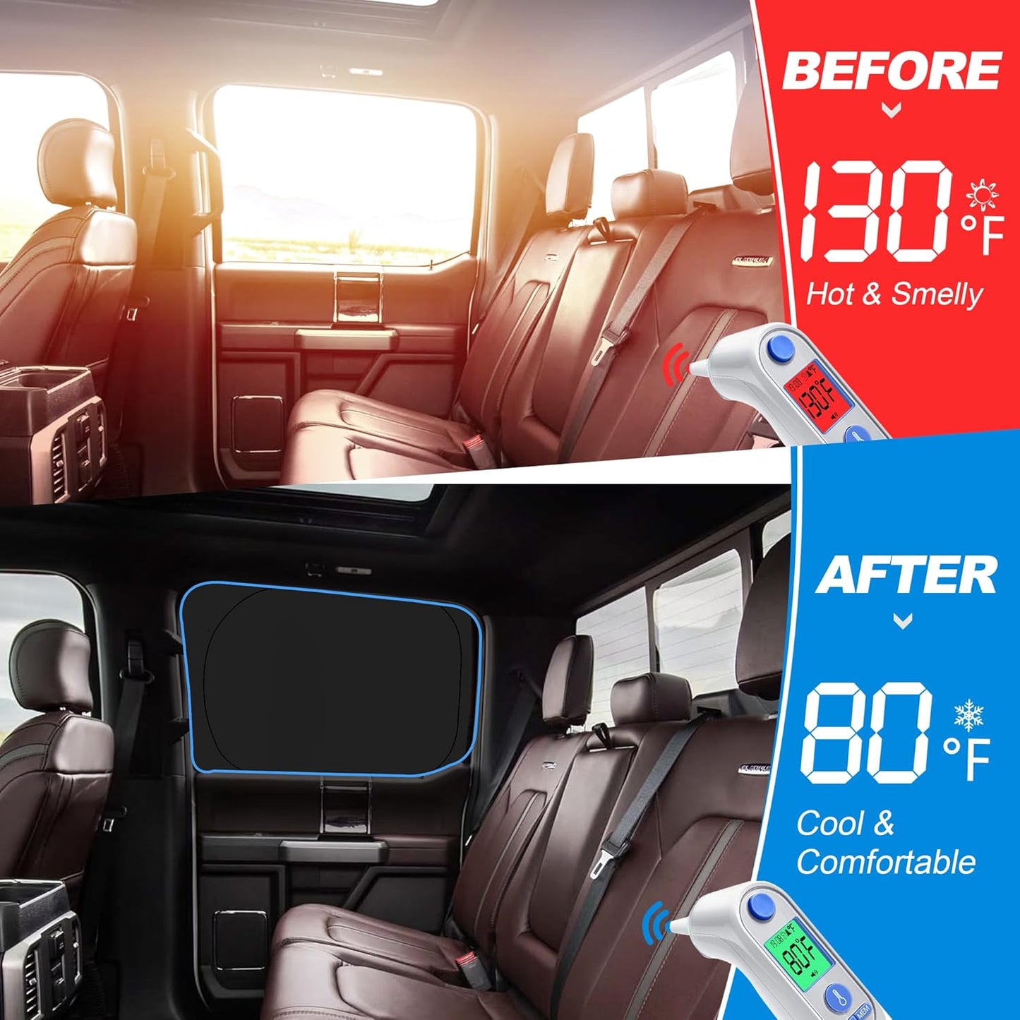 Side Window Sun Shade for 2017-2022 Fo-rd F250 F350 Super Duty, Super Crew Cab 4Door Pickup, Foldable Window Sunshade Sun Visor Protector, Side Window Shades Blocks UV Rays Heat, Pack of 4