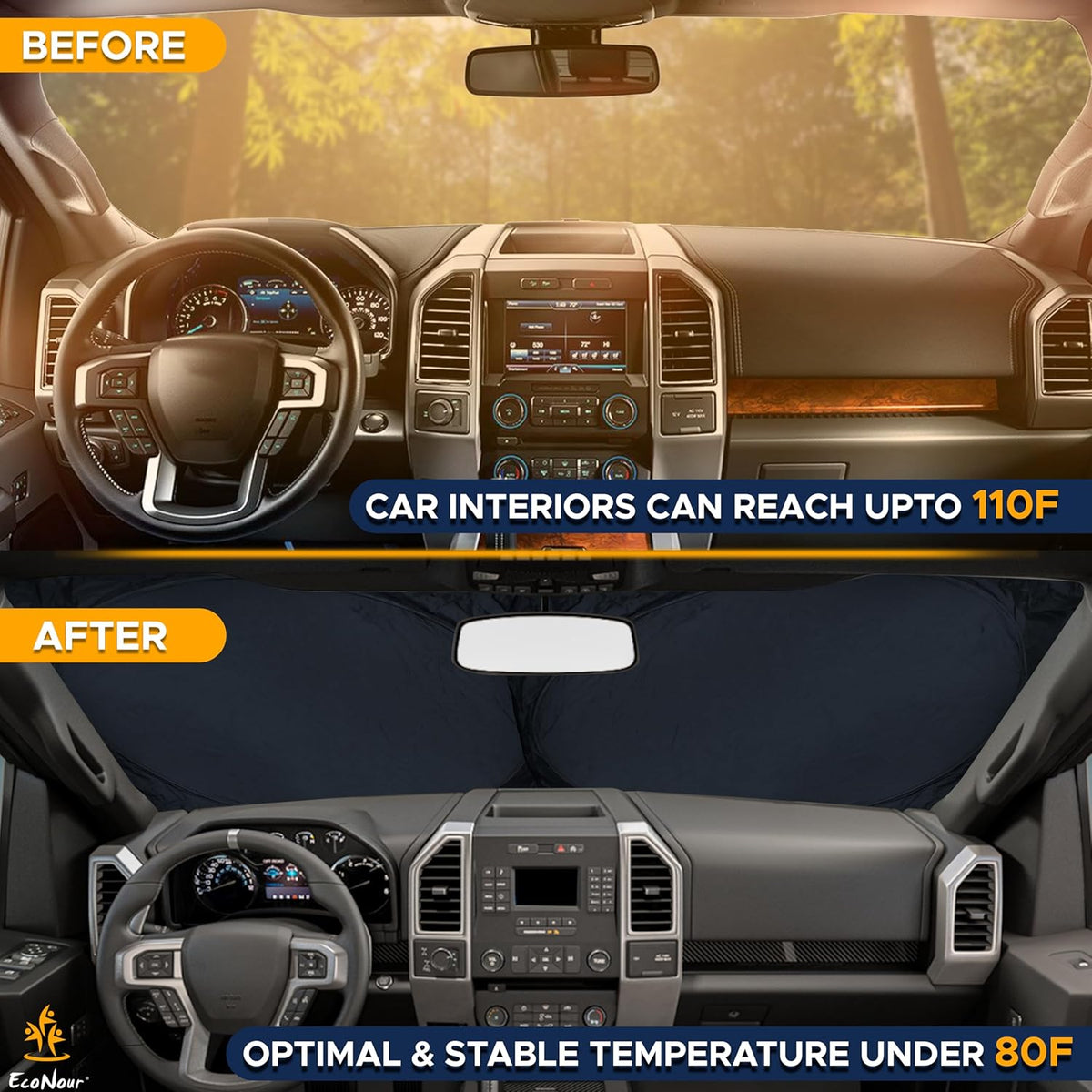 EcoNour Truck Windshield Sun Shade, Sun Shield Protects Dashboard and Seats