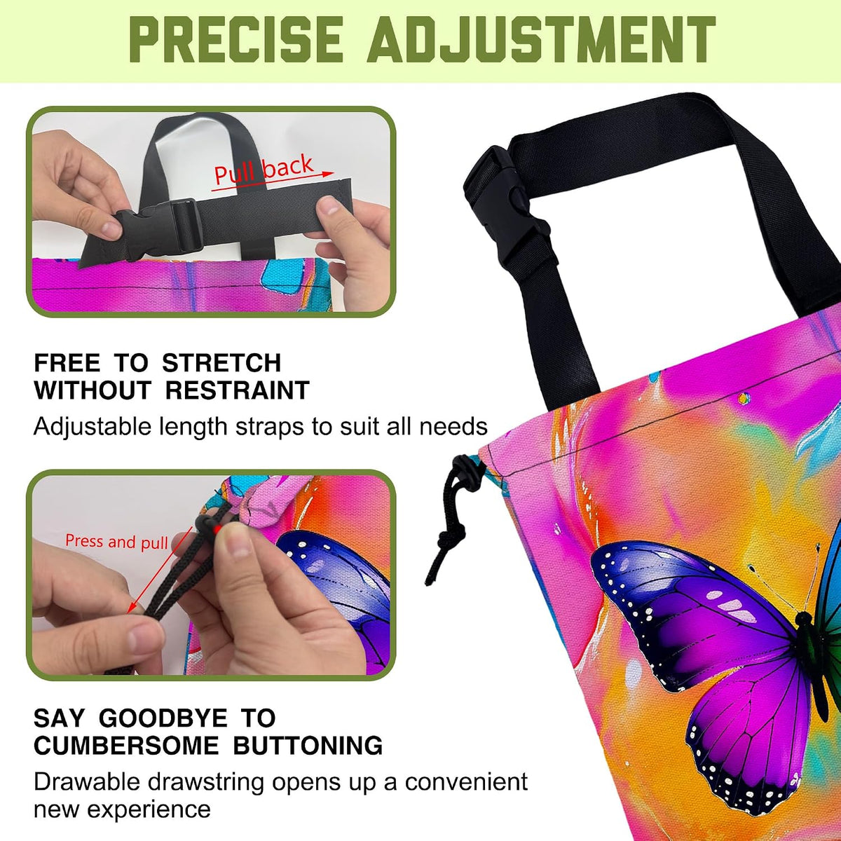 Car Trash Bag Colorful Fluid Butterfly Hanging Drawstring Car Organizer and Storage Bag with Adjustable Buckle Canvas Garbage Bin for Back Seat or Hanging Headrest Car Decor Road Trip Essentials