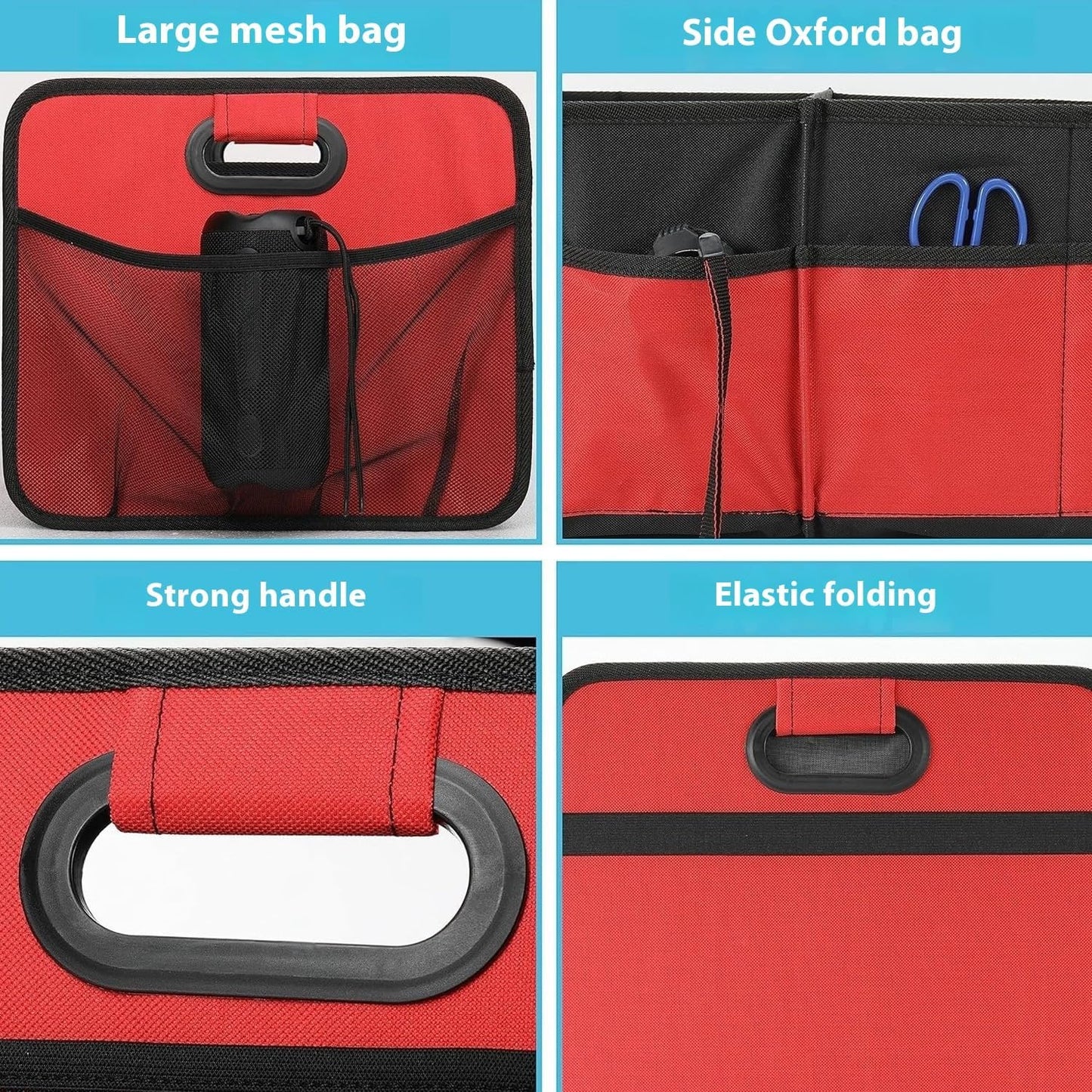 Car Trunk Storage Box, Collapsible Organizer, Foldable Trunk Storage Box with Multiple Compartments - Durable, Water-Resistant for Car Storage, Toys, Groceries and Emergency Gear