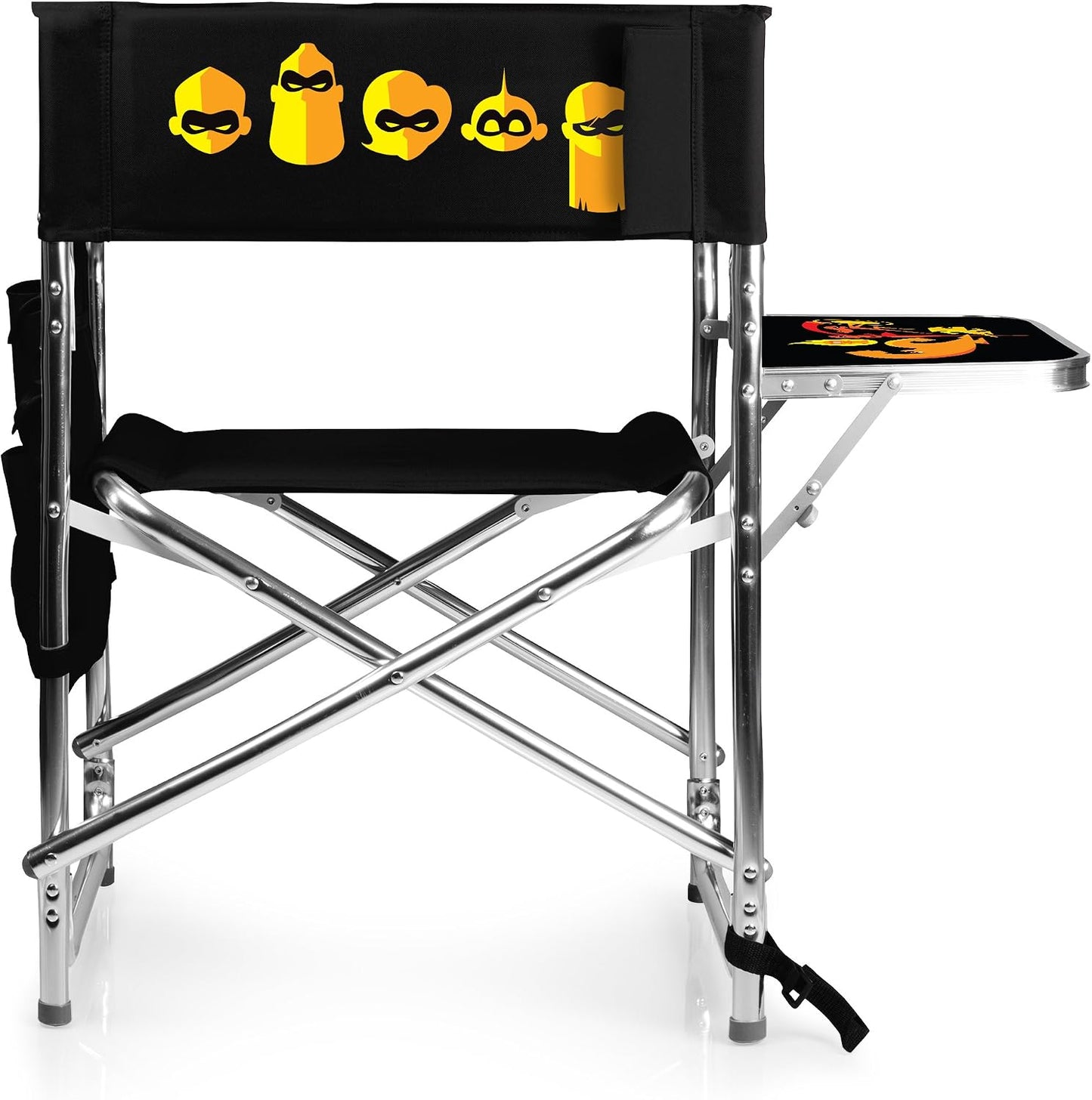 PICNIC TIME Disney Cars Lightning McQueen Sports Chair with Side Table, Folding Beach and Camp Chair, Portable Outdoor Chair with Carry Strap and Storage Pockets, (Red)
