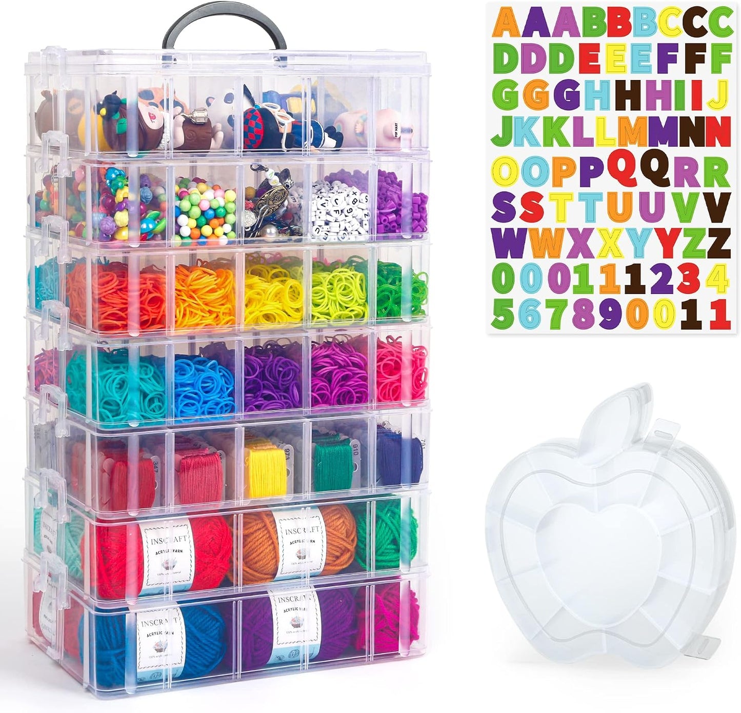INSCRAFT 7 Layers Stackable Storage Container, 70 Adjustable Compartments (Blue) Stackable Storage Container, Perfect for Kids Toys, Art Crafts, Jewelry, Supplies, Mini Case & Letter Sticker Included