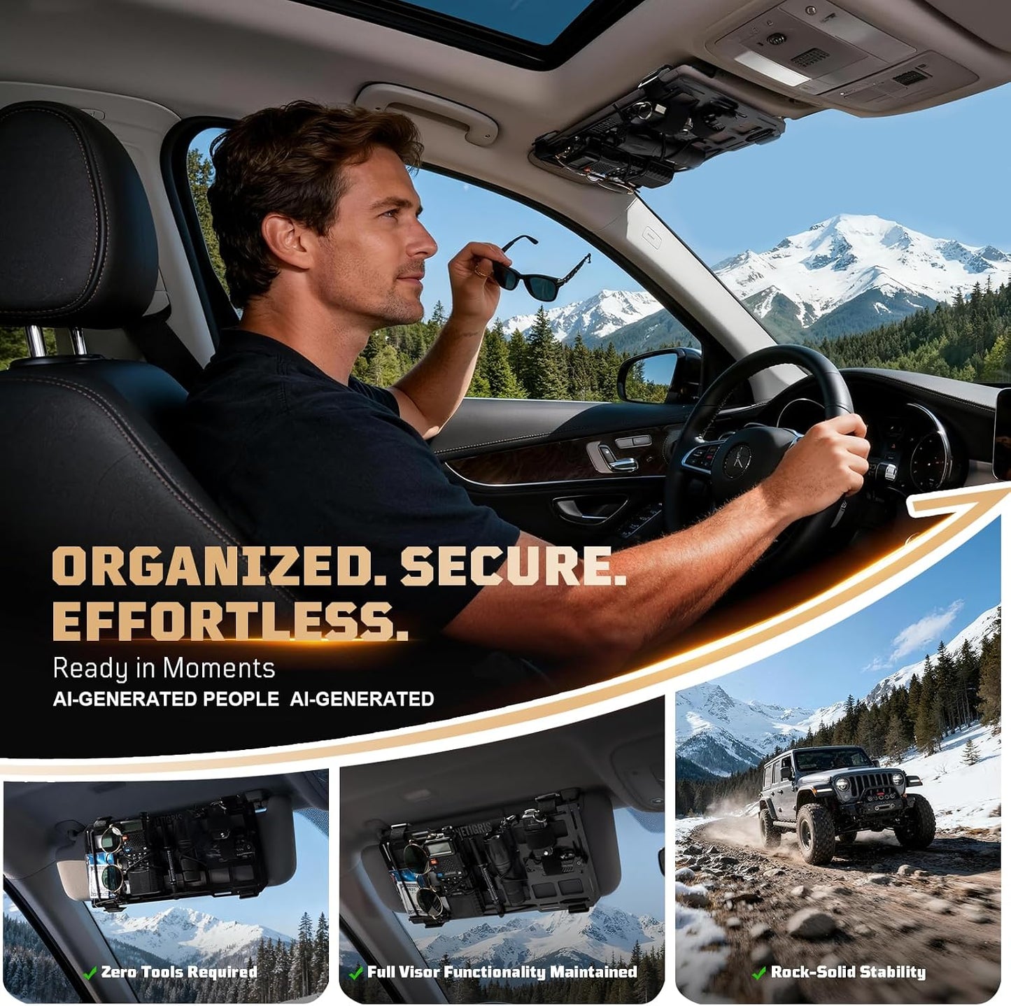 ONETIGRIS Rigid Car Sun Visor Organizer, Fiberglass MOLLE Visor Panel (2 Pack) – Tactical Overhead EDC Storage for Truck, SUV, Jeep & Emergency Gear