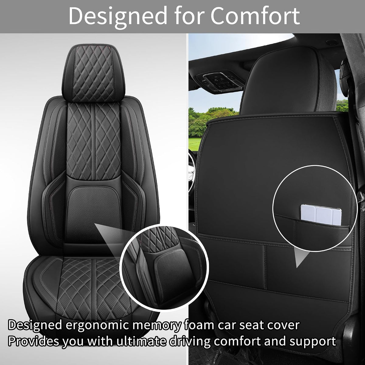 Car Seat Cover Custom Fit for Dodge Ram 1500 2500 3500 2002-2026 Faux Leather Seat Cover Set Compatible with Crew Quad Regular Cab Pickup Truck Cushions (Black, Front Seat)