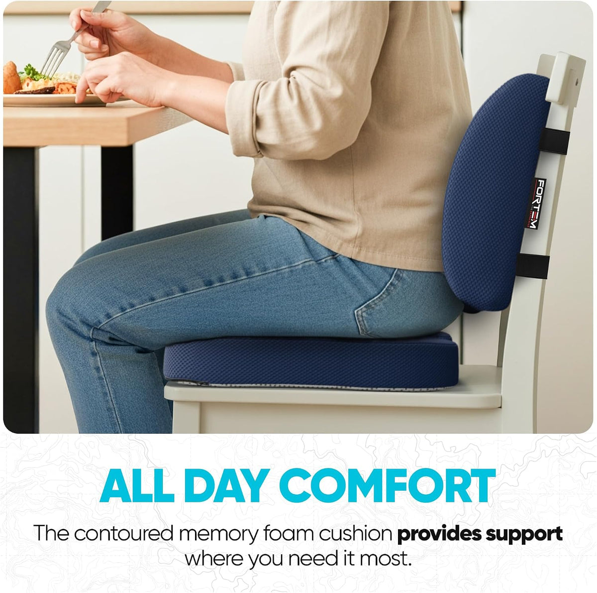 FORTEM Seat Cushion, Office Chair Cushion, Lumbar Support Pillow for Office Chair, Memory Foam Car Seat Cushions, Sciatica Coccyx Tailbone Pain Relief, Cushions for Back Support, Washable, Non Slip XL