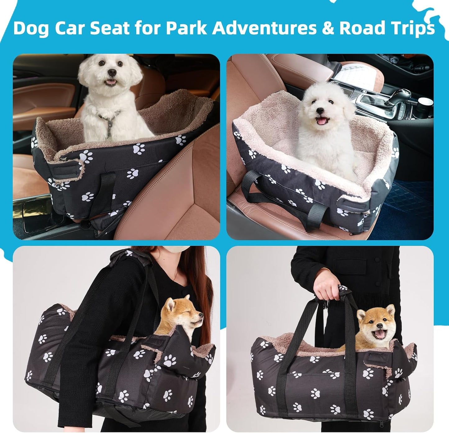 Center Console Dog Car Seat, Pete Console Car Seat for Cats Dogs Middle (Black)