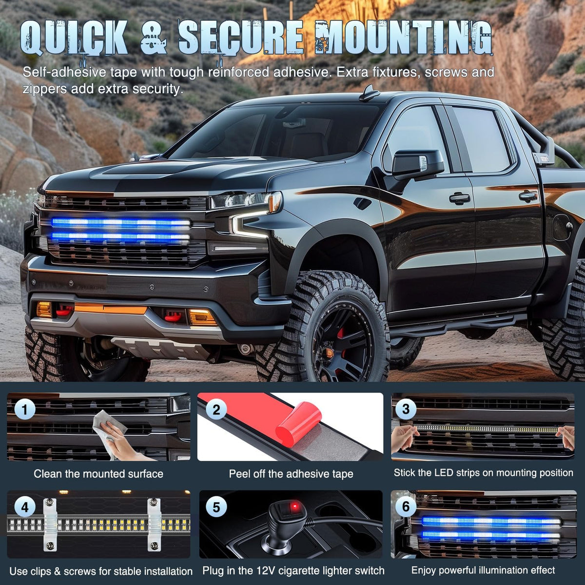 Nilight 2PCS 24" Truck Grille Strobe Light Strips 384 LED Blue White
