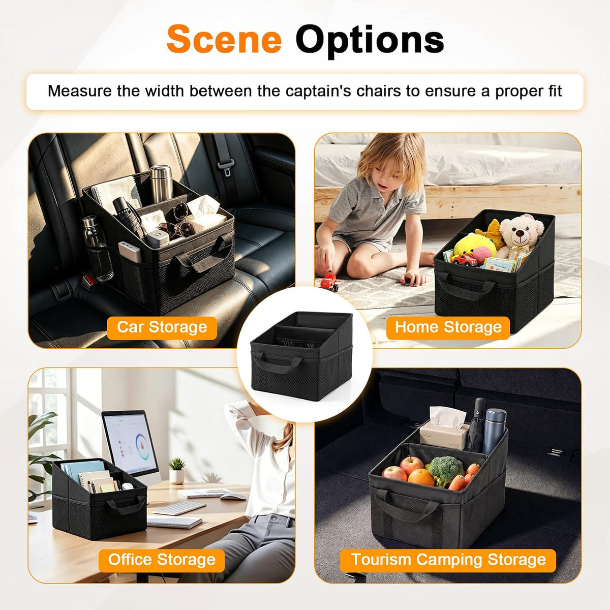 BFXM Car Organizer Back Seat, Black Collapsible Middle Seat Car Organizer